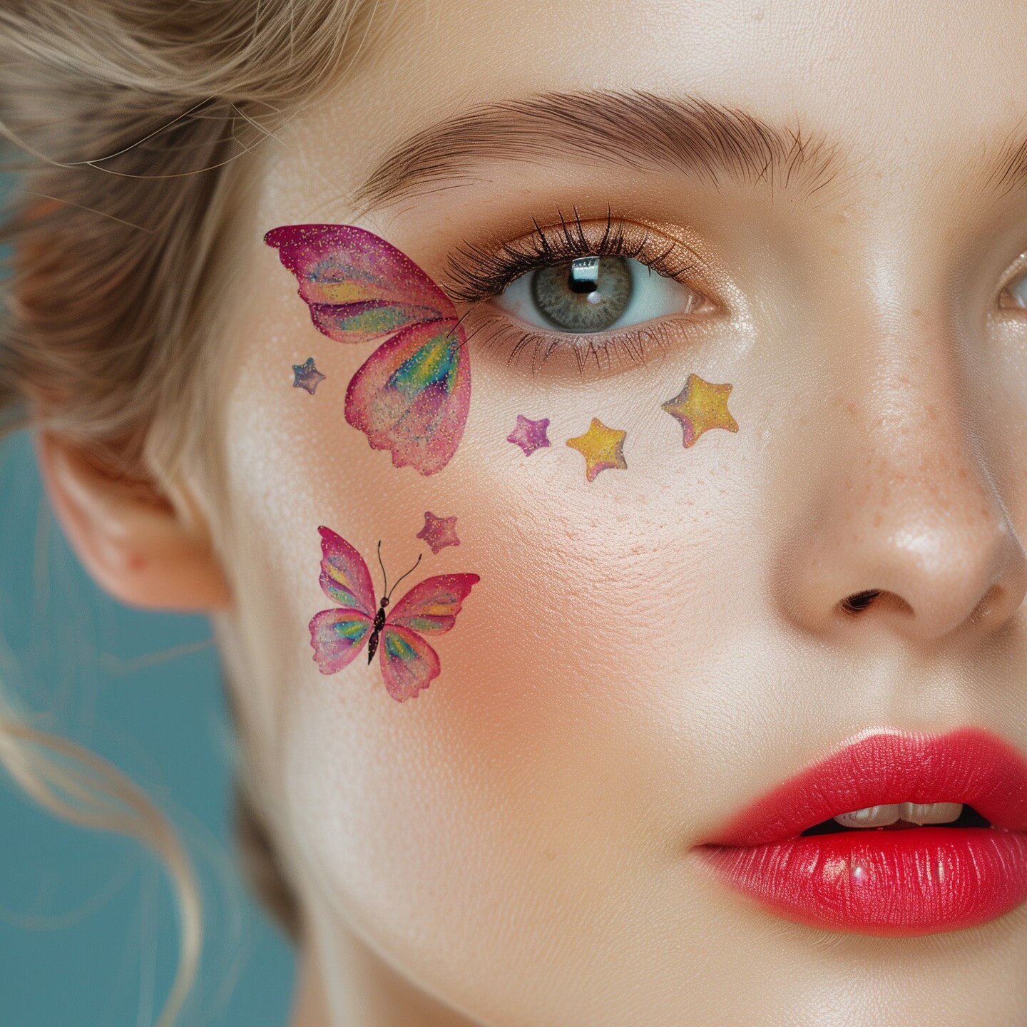 Wrapables Waterproof Glitter Butterfly Wings and Fairy Design Temporary Tattoos for Women, Eye, Face, and Body Makeup for Parties, Beach, Festivals (12 Sheets)