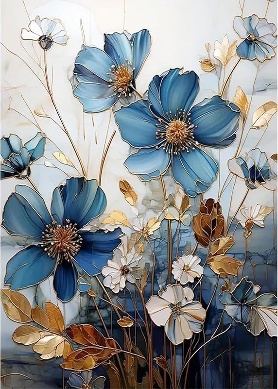 Floral Stamped Cross Stitch Kits, Blue Flowers Cross Stitch Ornament Kits for Adults Beginners, Counted Embroidery Needlepoint Kits Home Decor 12x16 Inch