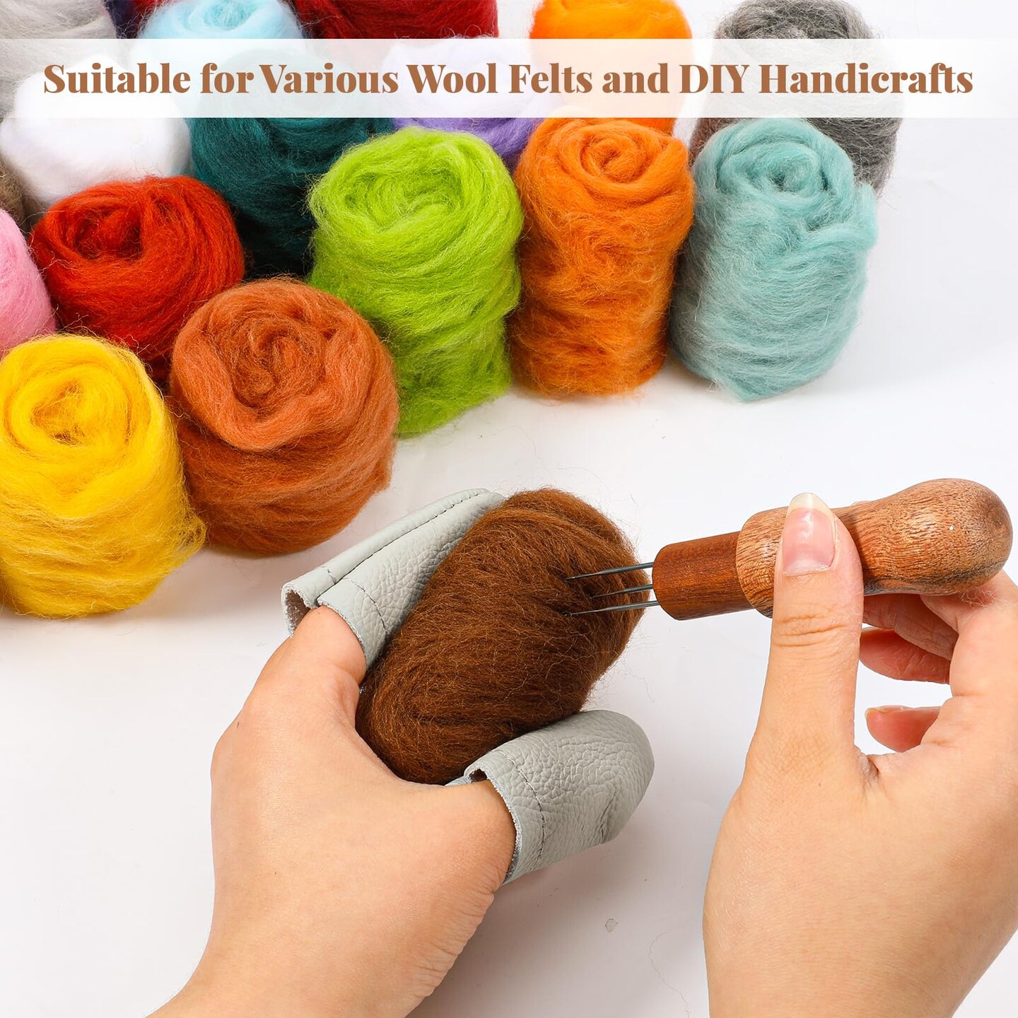 62 Pcs Needle Felting Kit, Felting Kits for Beginners Adult Including 24 Colors Wool Roving, Felt Needles, Felt Pad, Needle Handles, Finger Beds, Keychains, Fake Eyes, Storage Bag, Instruction