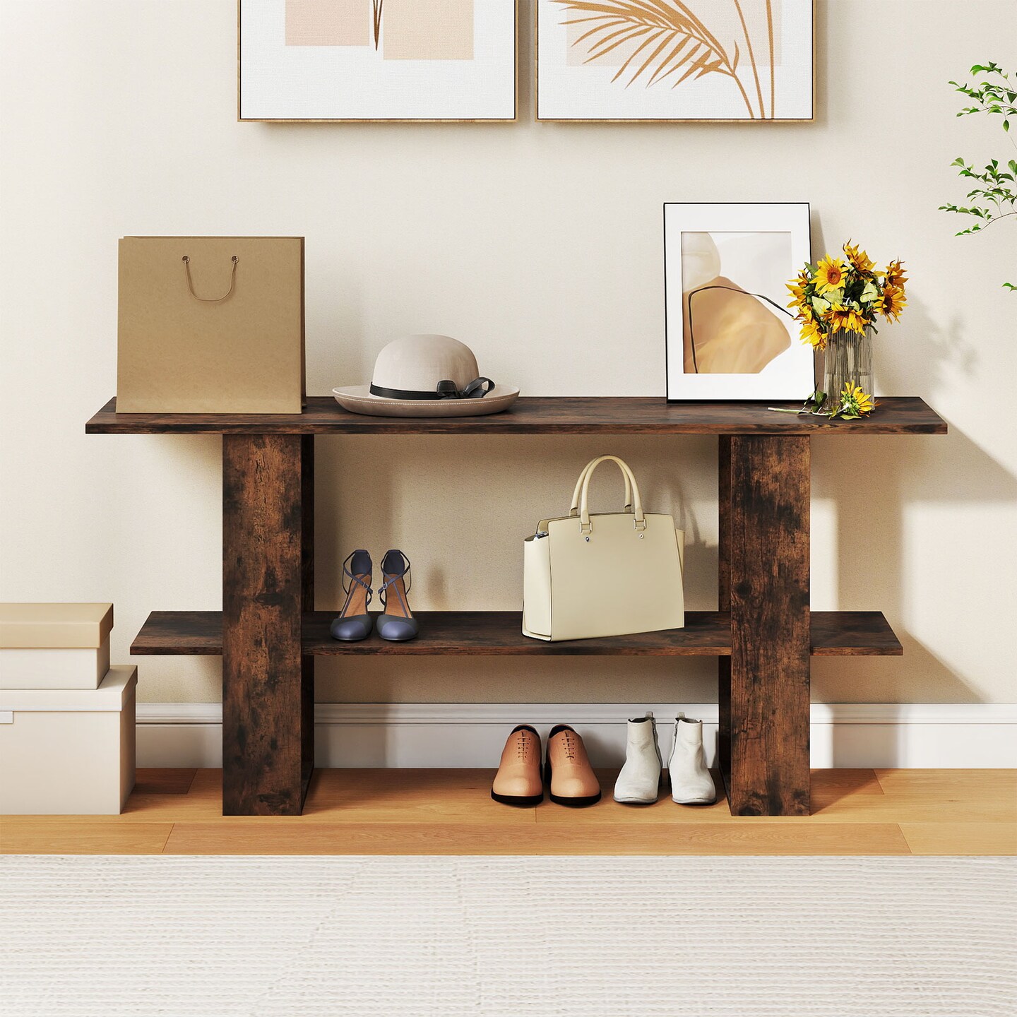 2-Tier TV Stand for TVs up to 55" with Open Shelf and Storage Console Table