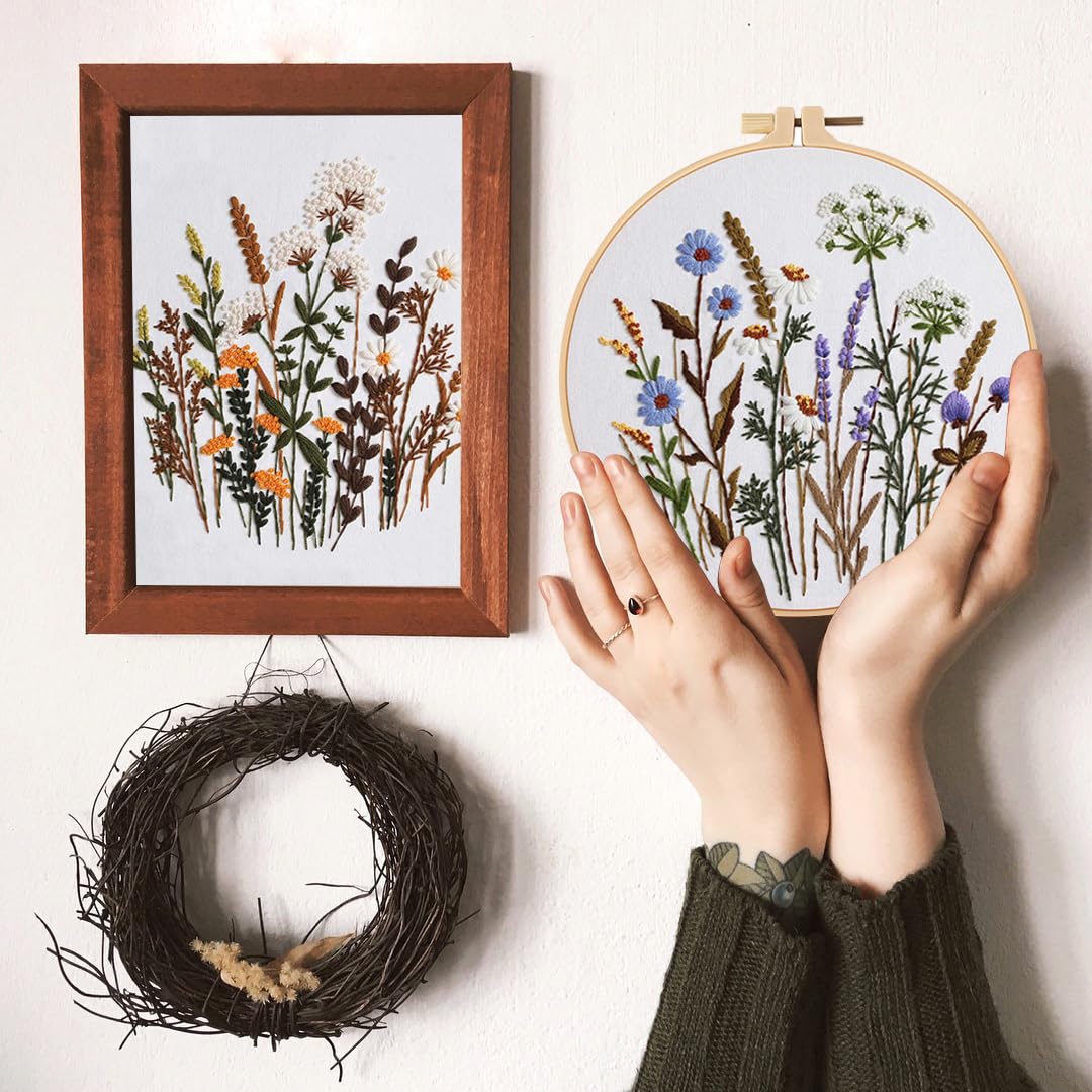 3 Sets Embroidery Practice Kits, Flower Pattern Embroidery Kit for Beginners Adults, Hand Embroidery Kit, Easy to Follow Instruction and Video