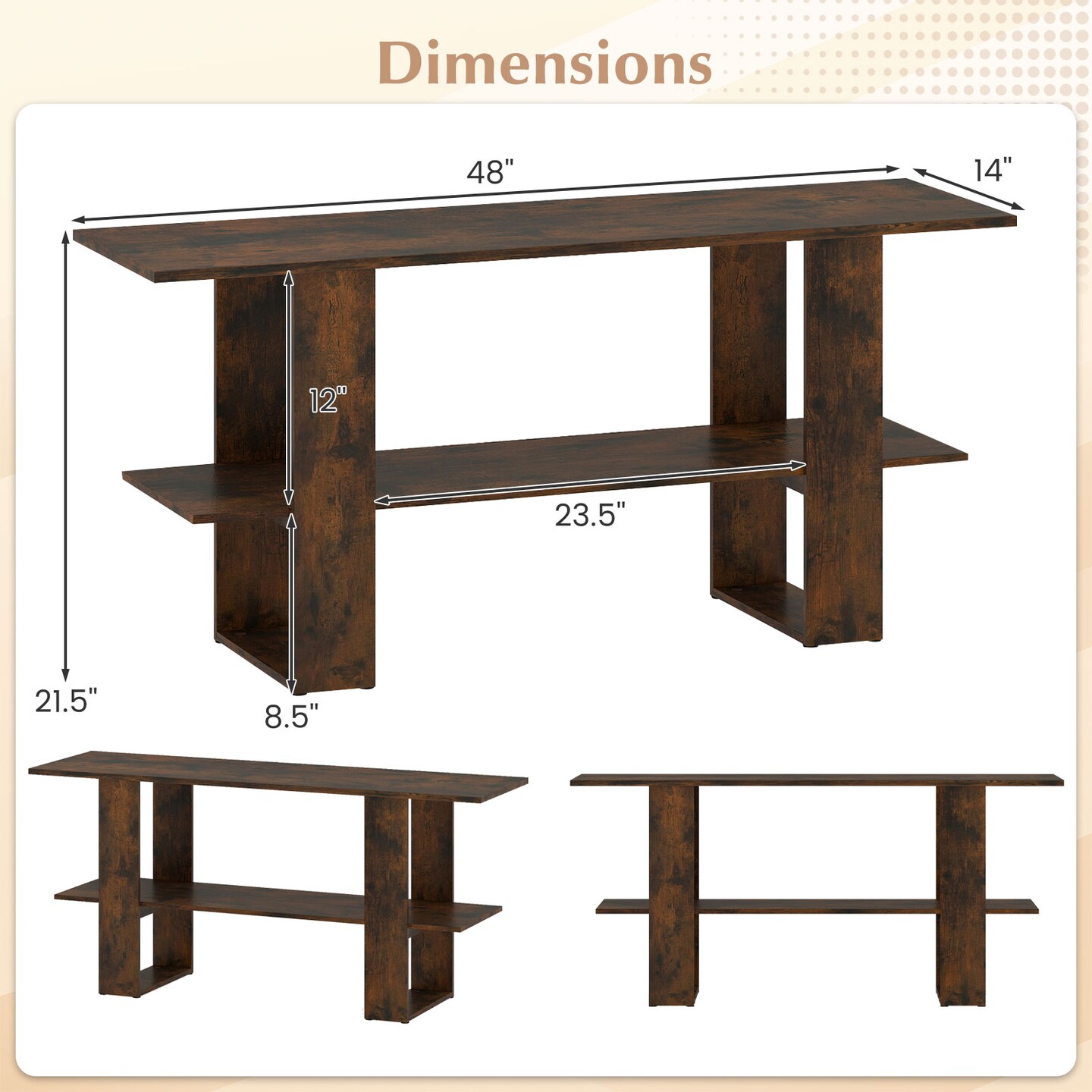 2-Tier TV Stand for TVs up to 55" with Open Shelf and Storage Console Table