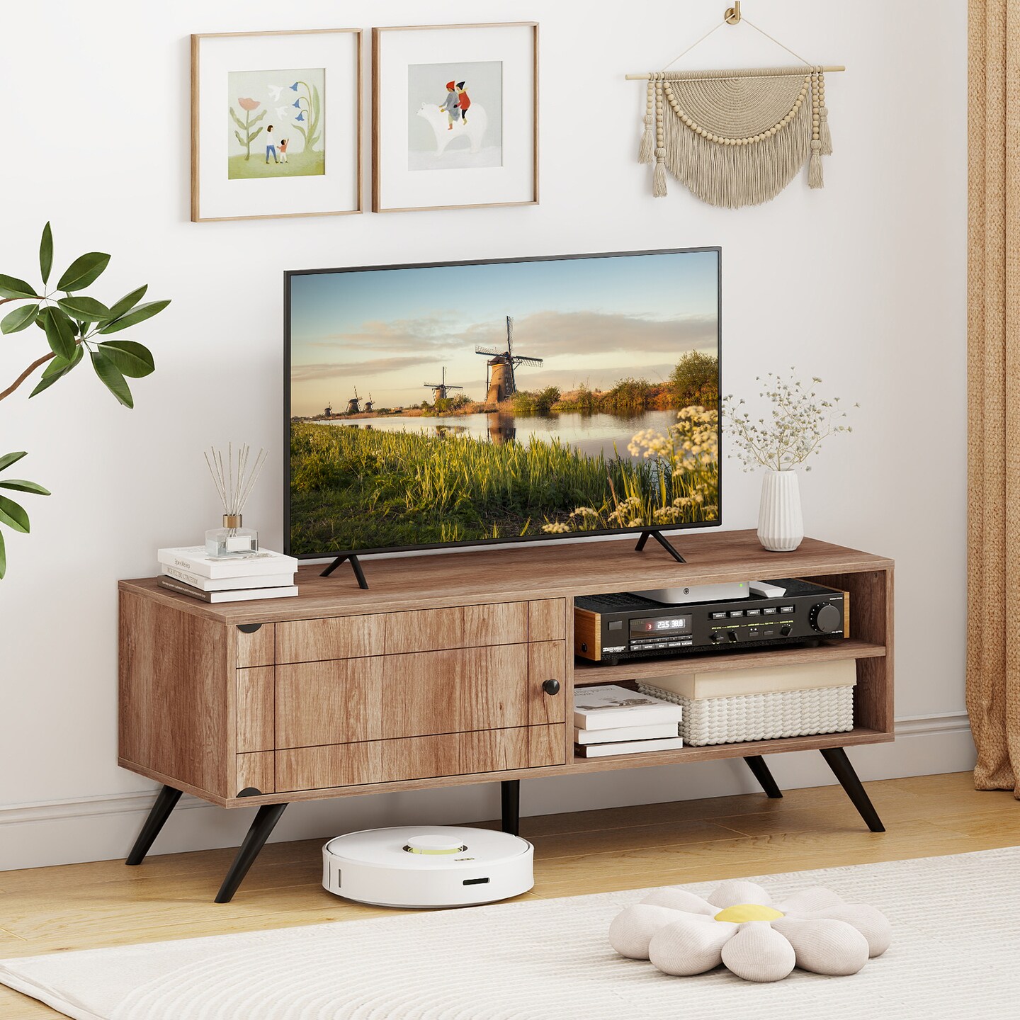 TV Stand for TVs up to 55" Modern Entertainment Center with Storage Cabinet
