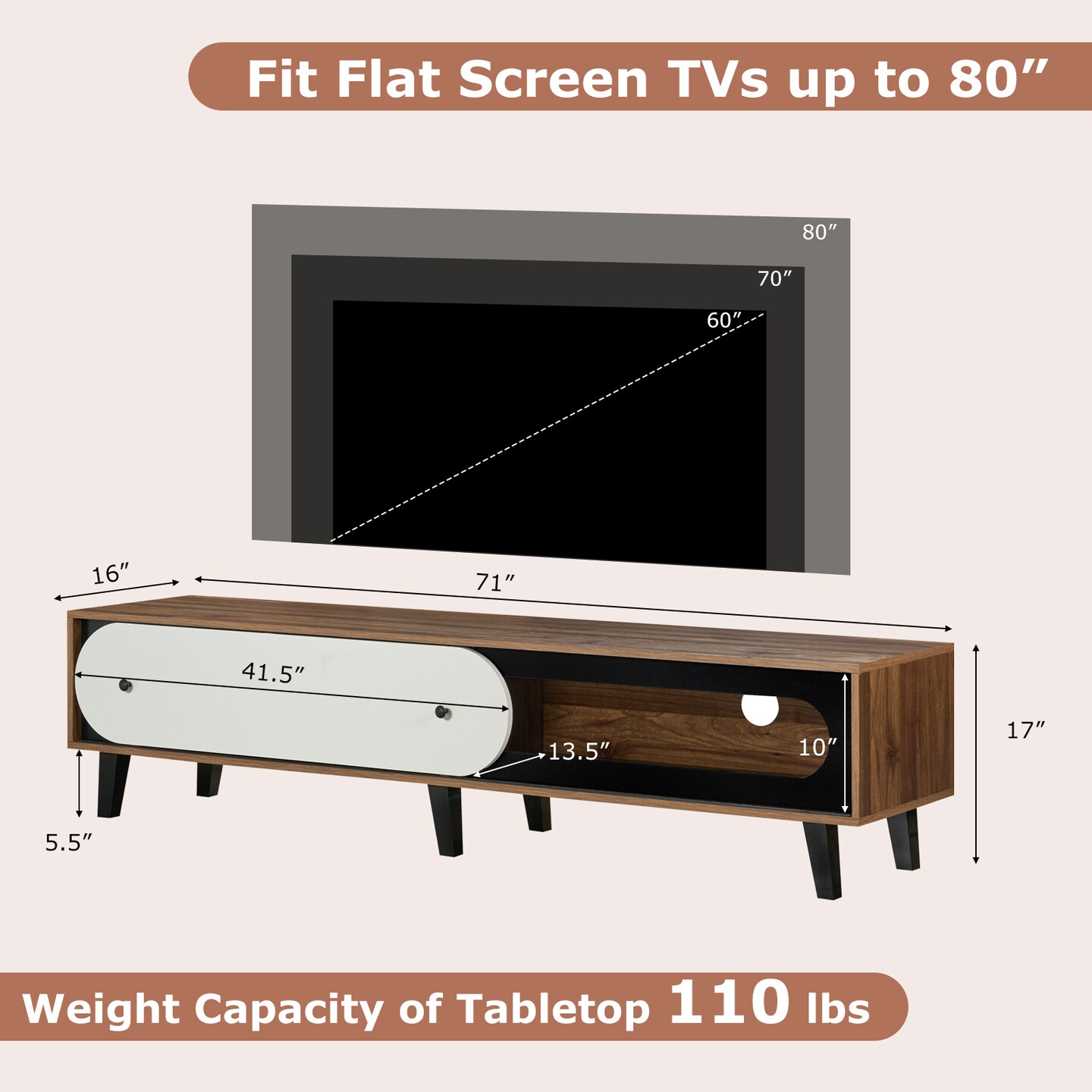 TV Stand for 80" TVs Modern Entertainment Center with Sliding Door Cabinet