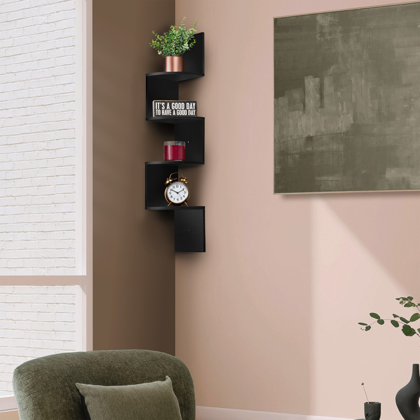 Sorbus 5-Tier Zig Zag Floating Corner Wall Bookshelf Unit - (40" Tall)