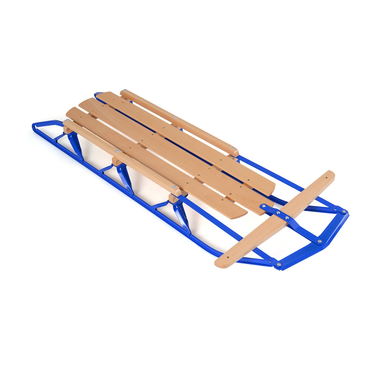 Wooden Snow Sled 54 Inch with Metal Runners and Steering Handle