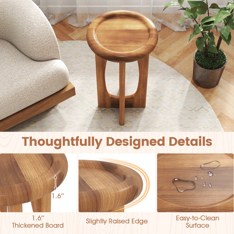 Natural 14" Farmhouse End Table with Round Tray Top and Cross Legs