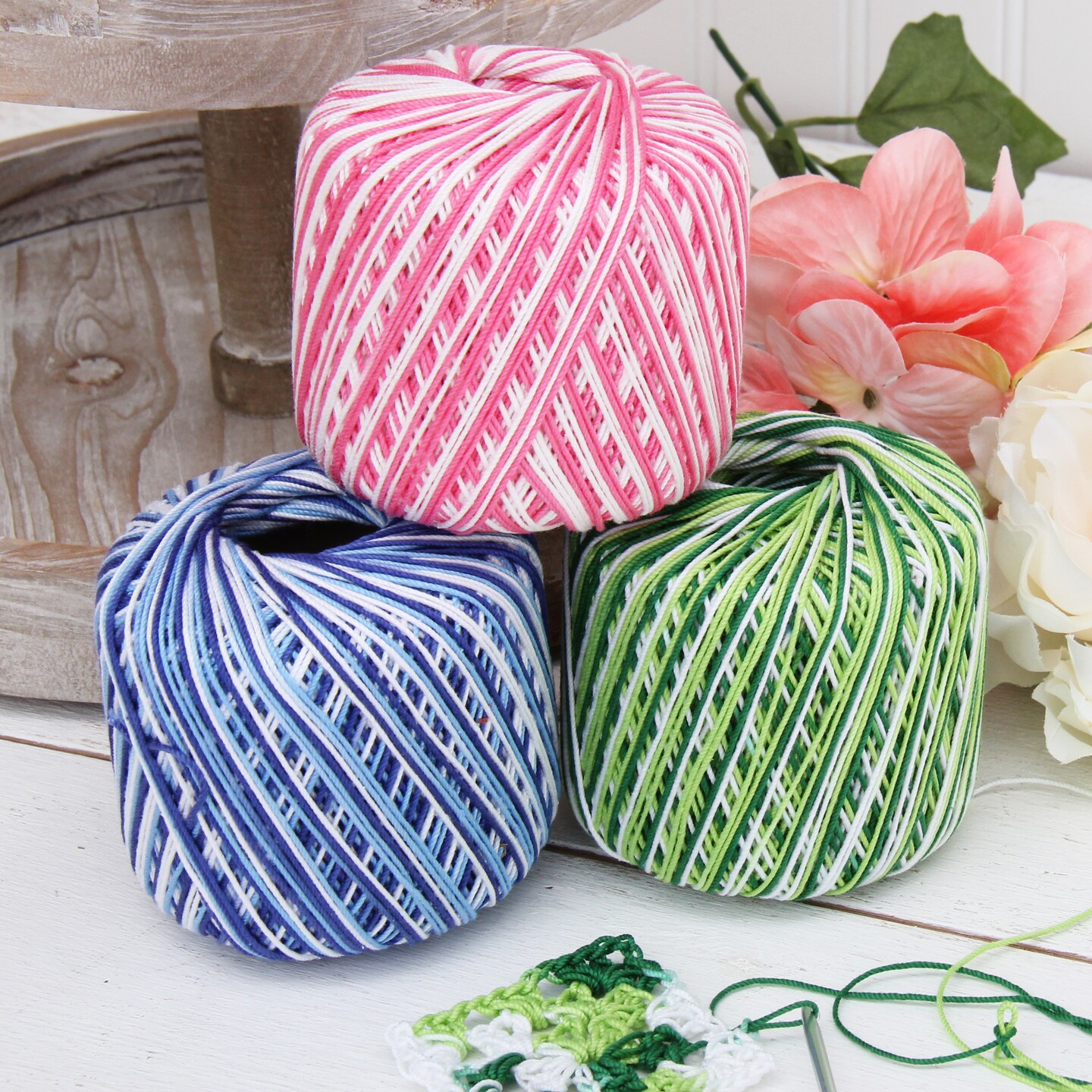 Threadart 100% Pure Cotton Variegated Crochet Thread - Size 10 & 3 - Singles, 3 Packs, and 6 Packs