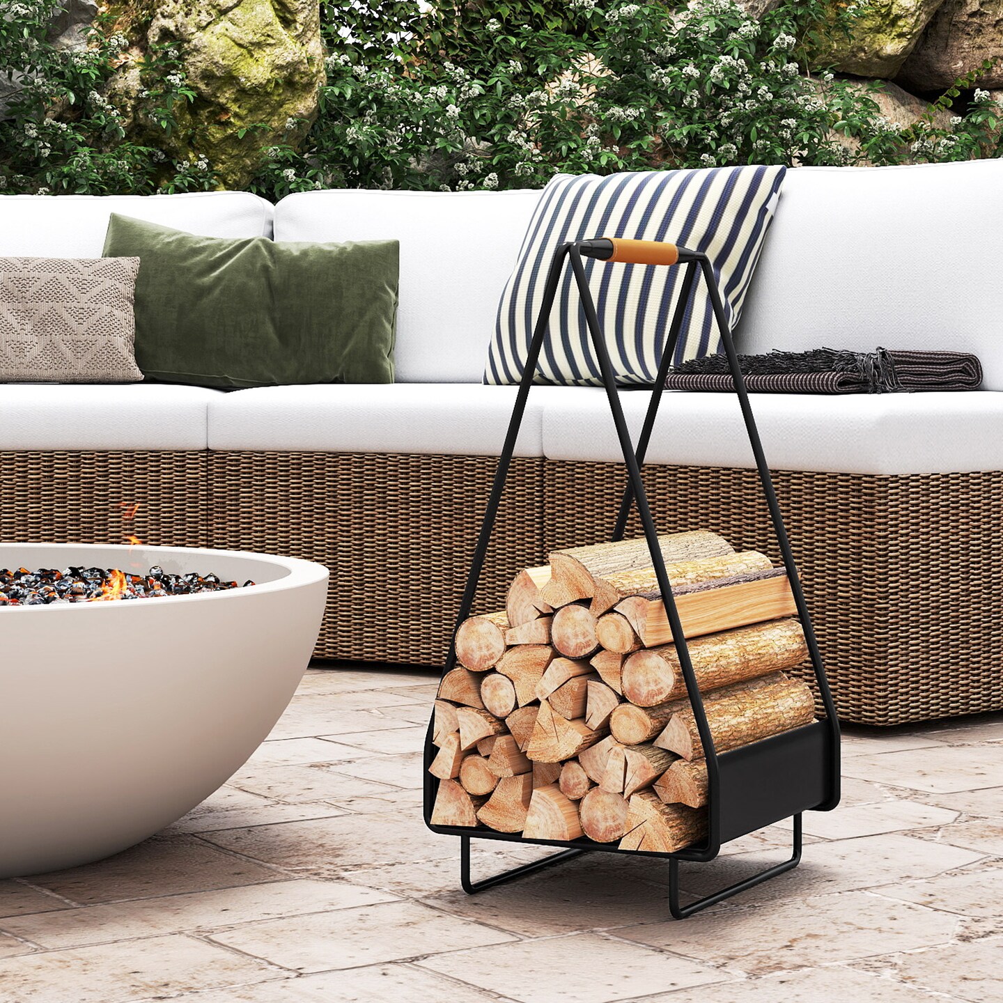 Complete Fireplace Tool Set with Round Stand for Home and Patio 5-Piece