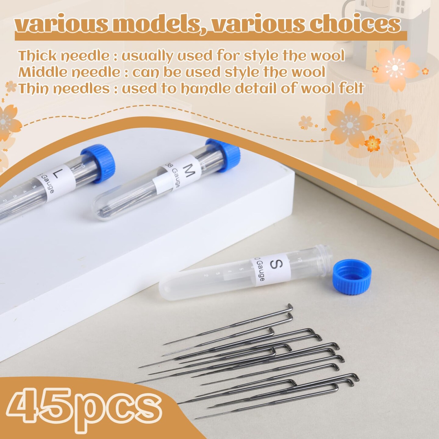 Needle Felting Needles,57PCS Needle Felting Kits,Needle Felting Supplies,45 Wool Felting Needles, 3 Wooden Handle for Making Felt Animals Doll Painting Handicraft 36/38/40 Gauge