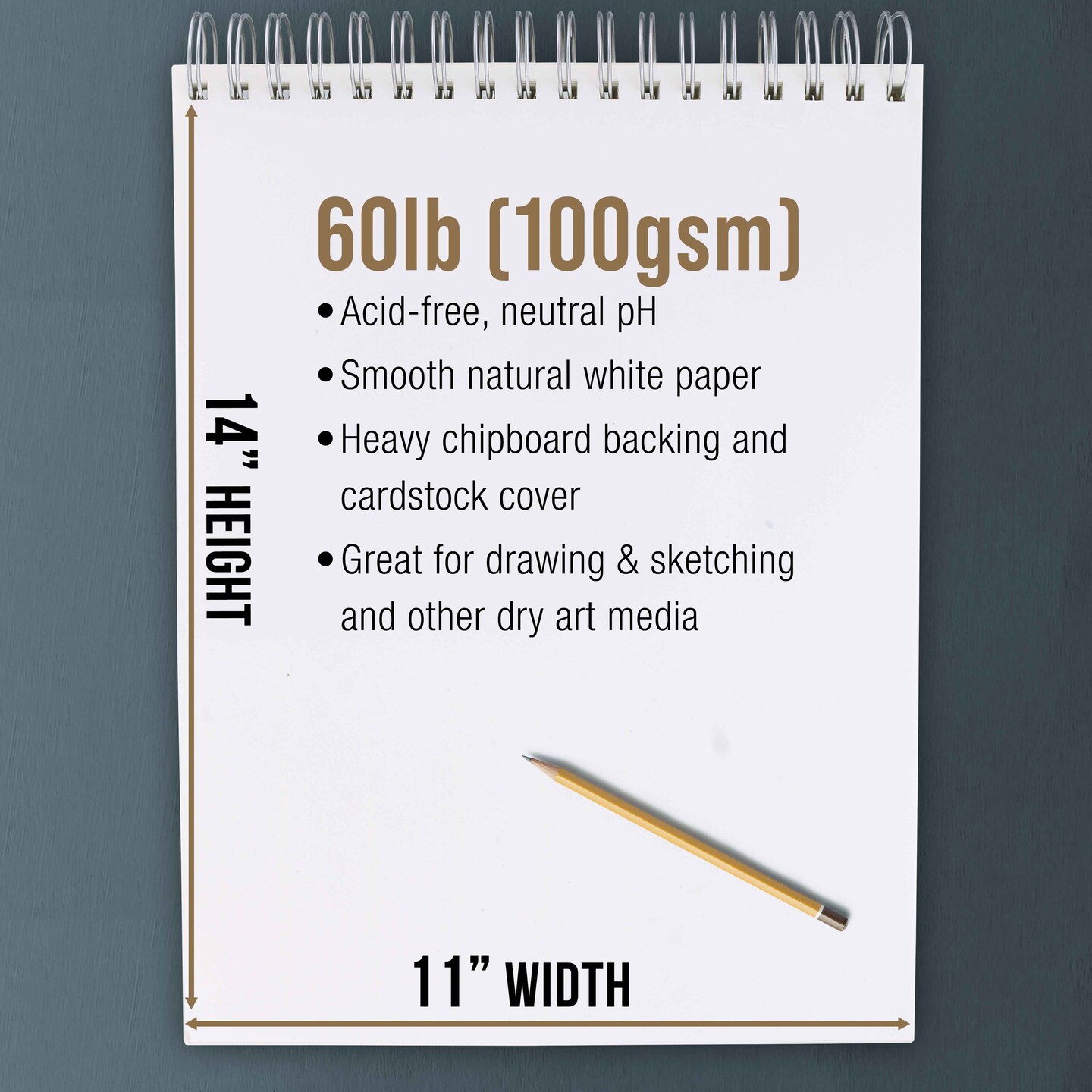 11"x14" Top Spiral Bound Sketch Book, 2 Pack, 100 Sheets Each, 60lb (100gsm), Acid-Free, Artist Sketchbook, Drawing Pad for Adults & Students