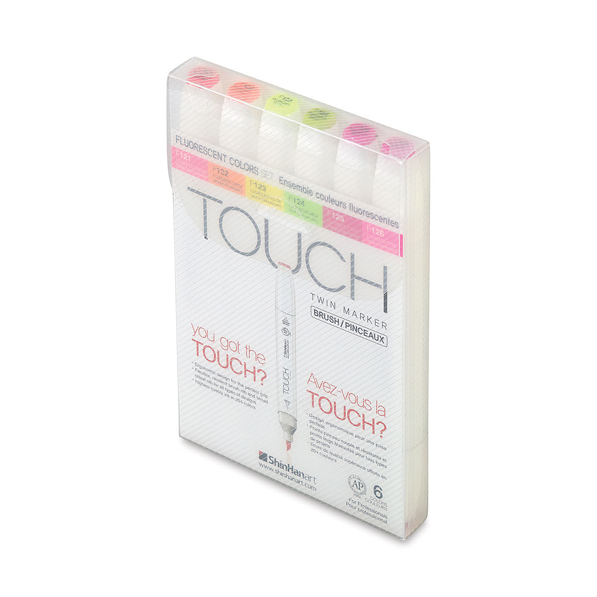 ShinHan Touch Twin Brush Markers - Set of 6, Fluorescent Colors, Color ...