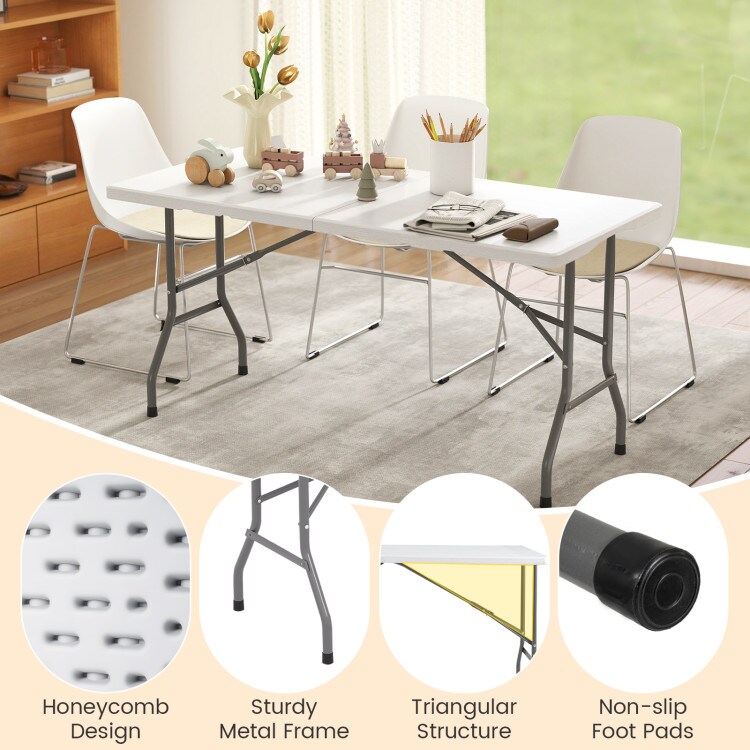 Brown 5ft Folding Picnic Table with Wood Grain HDPE Top and Non-Slip Pads