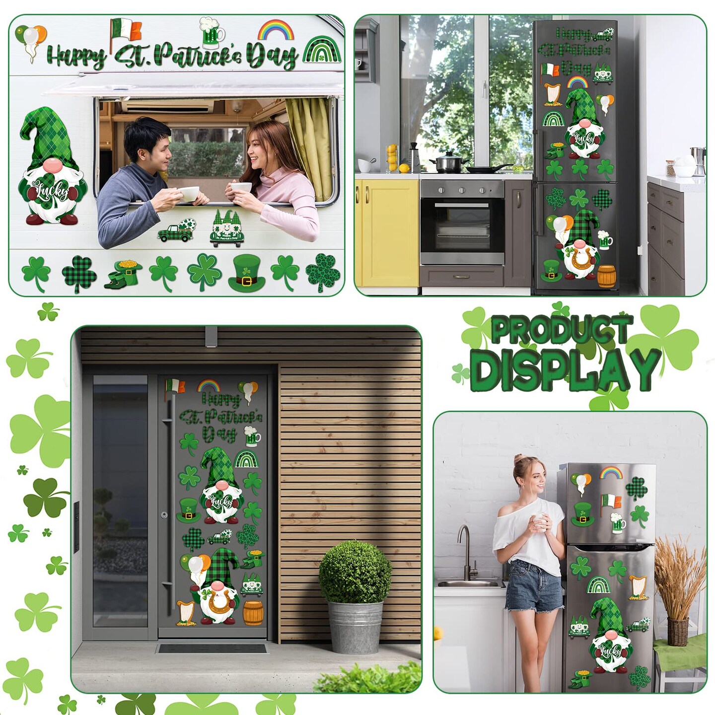 25 Pcs St. Patrick's Day Gnomes Refrigerator Magnets Irish Party Shamrock Decor for Fridge Leprechaun Lock Magnetic Refrigerator Decorations Irish Magnet Sticker for Kitchen Car Door
