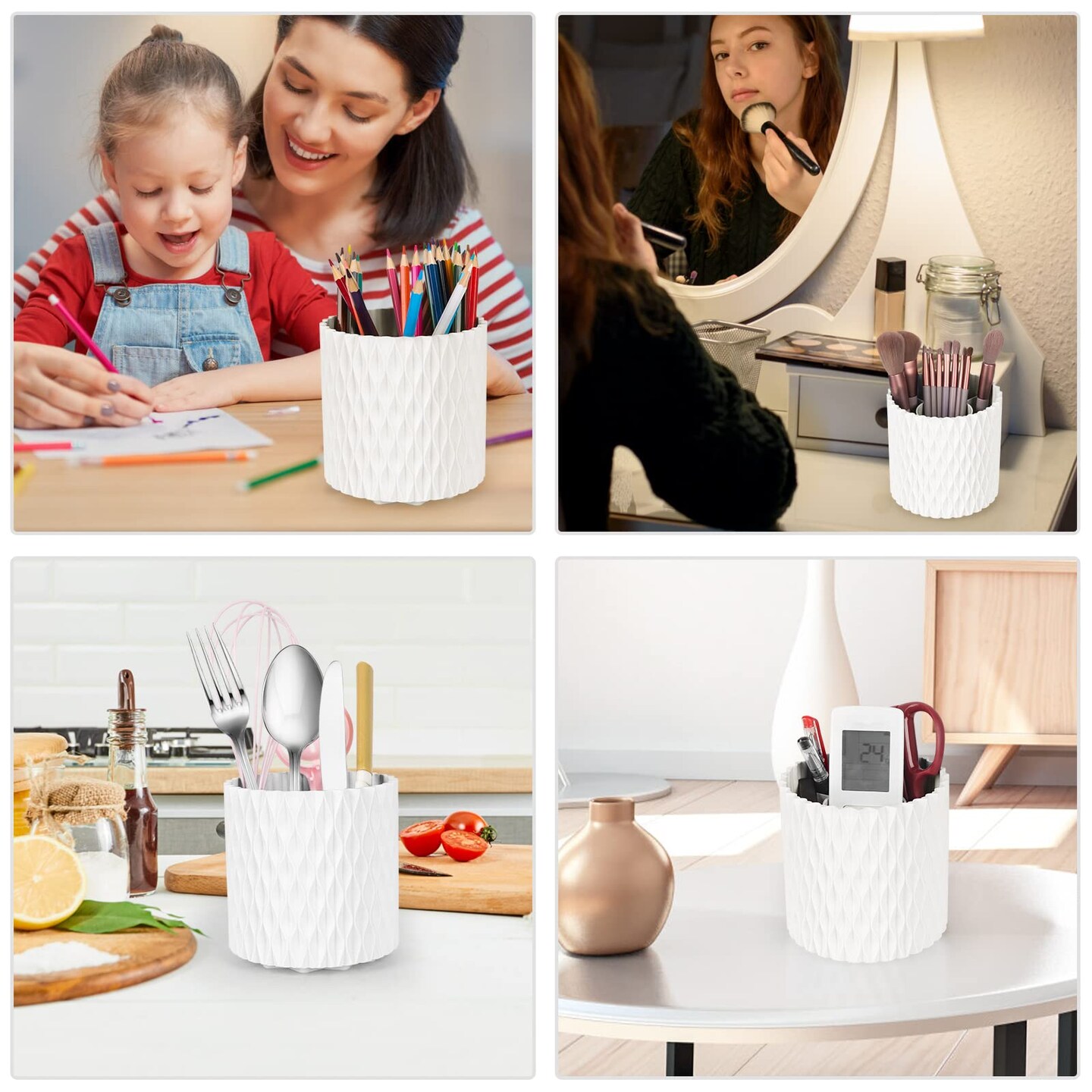 Makeup Brush Holder Organizer -360&#xB0; Rotating Multi-Functional Pen Holder for Desk,Multi-Purpose Desktop Stationary Organizer,Storage Cup for Lipsticks, Comb, Beauty Tool in Vanity (White)