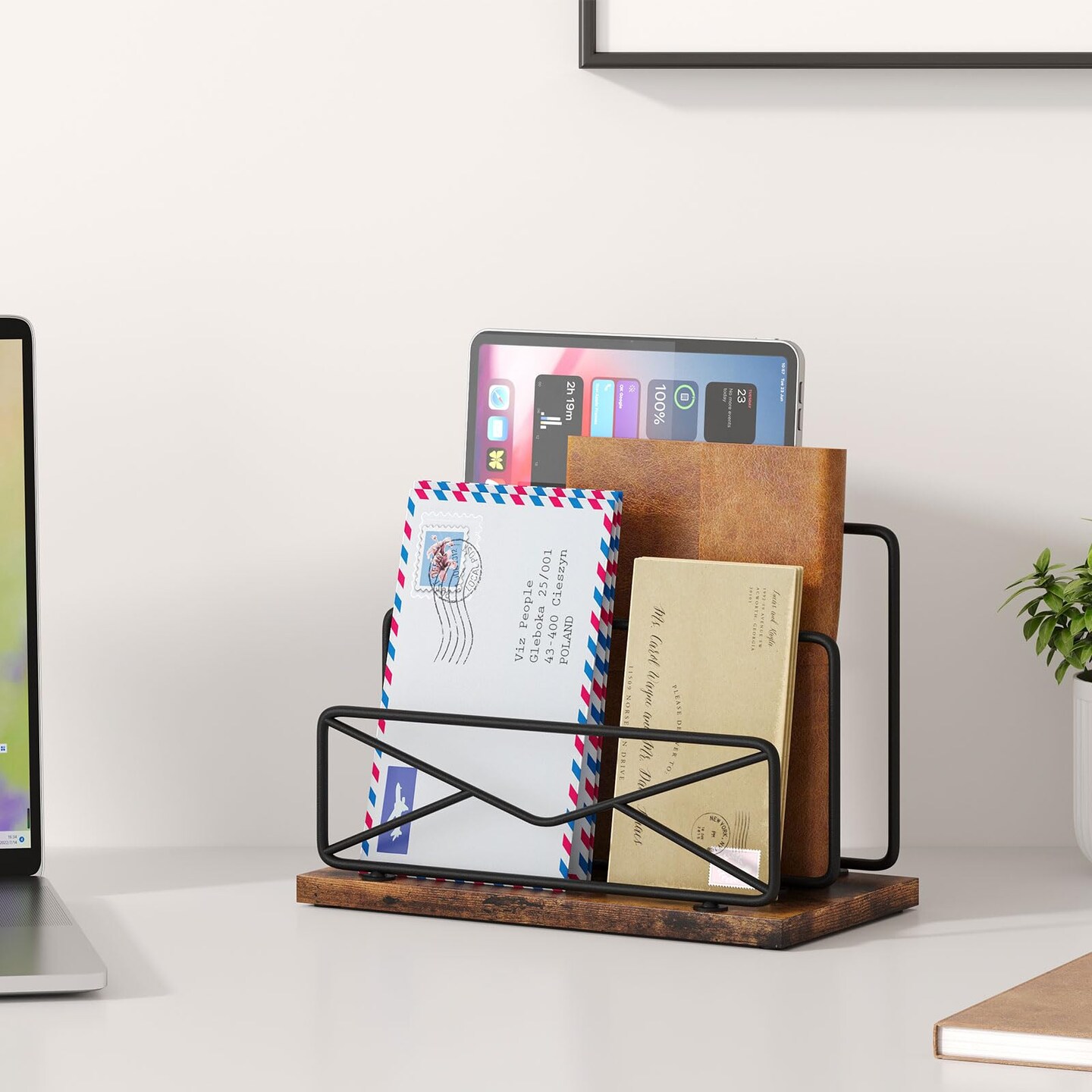 Desktop Mail Sorters Mail Organizer-with 2 Slot Matte Black Metal Desktop Mail Sorter Metal Storage File Holder Letter Sorter Organizer for Home or Office Desktop