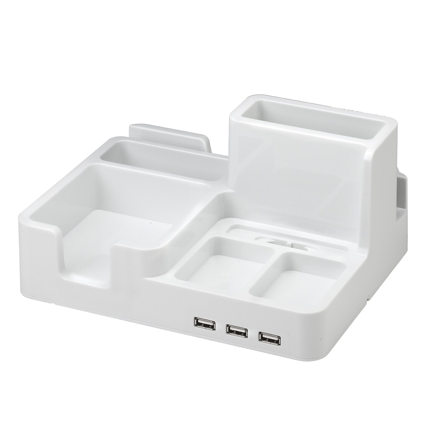 All-in-One Desk Organizer & Docking Station/Stand for iPad/iPhone/Tablets/Smartphones with 3 USB Ports