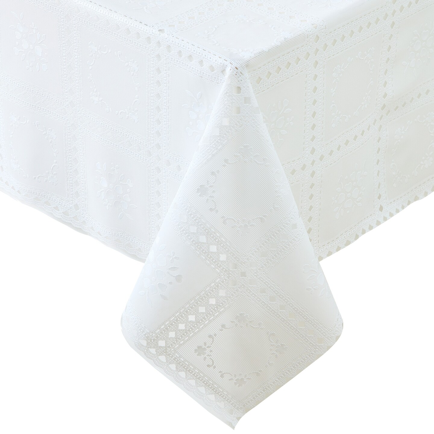 Threadmade Home Crochet Lace-Inspired 3-Yard Cut-to-fit Vinyl Tablecloth/Table Protector , White - 54"W x 108"L