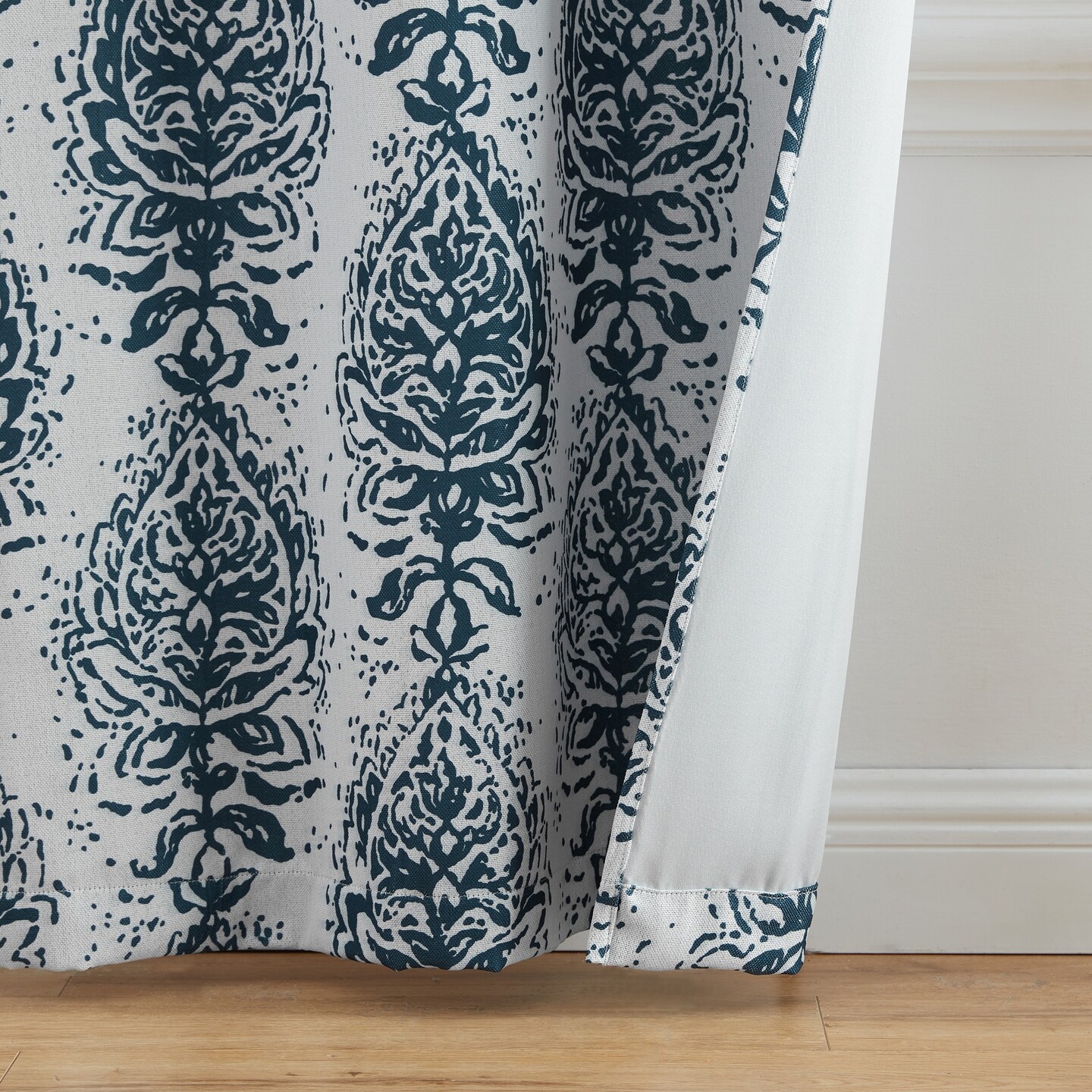 Threadmade Home Raja Boho Print Blackout Window Curtain Panel, Set of 2, Indigo - 37"W x 63"L