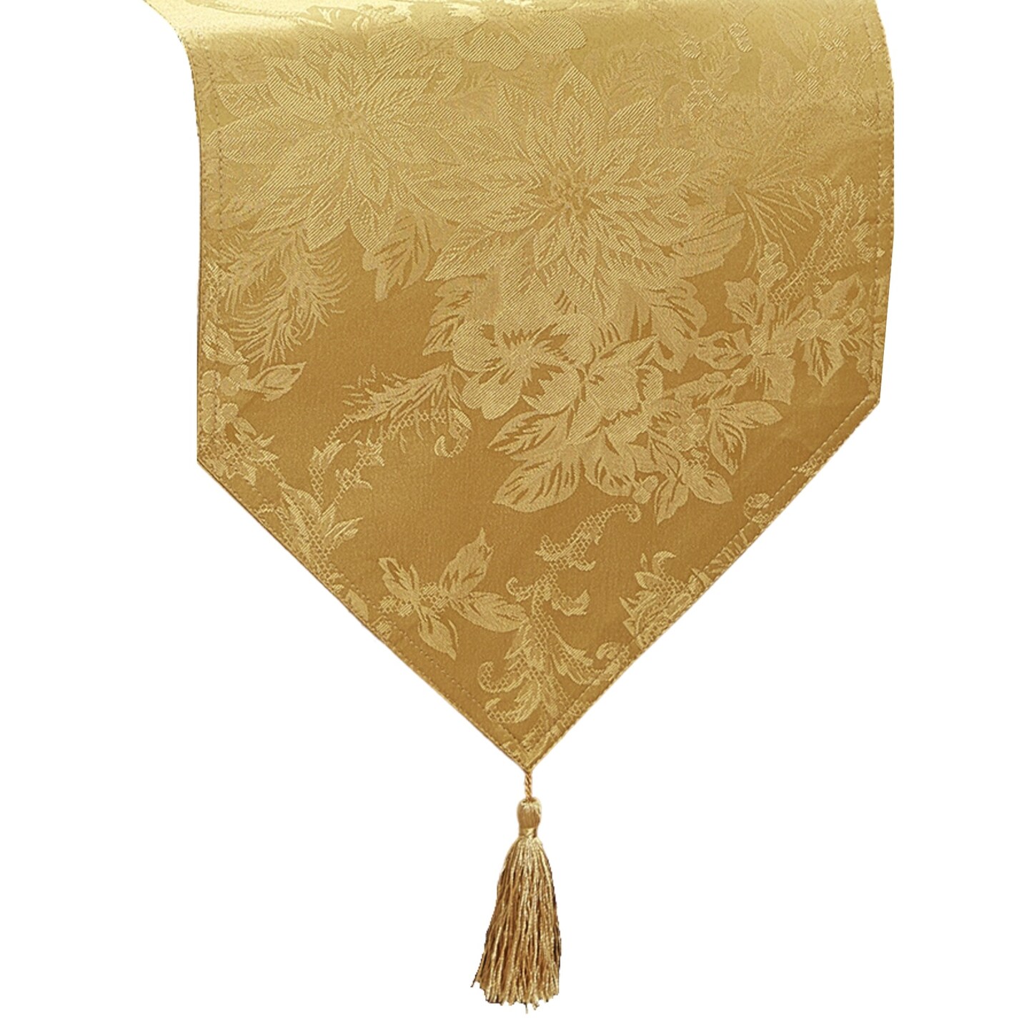 Threadmade Home Poinsettia Elegance Jacquard Holiday Table Runner, Gold - 13"W x 70"L