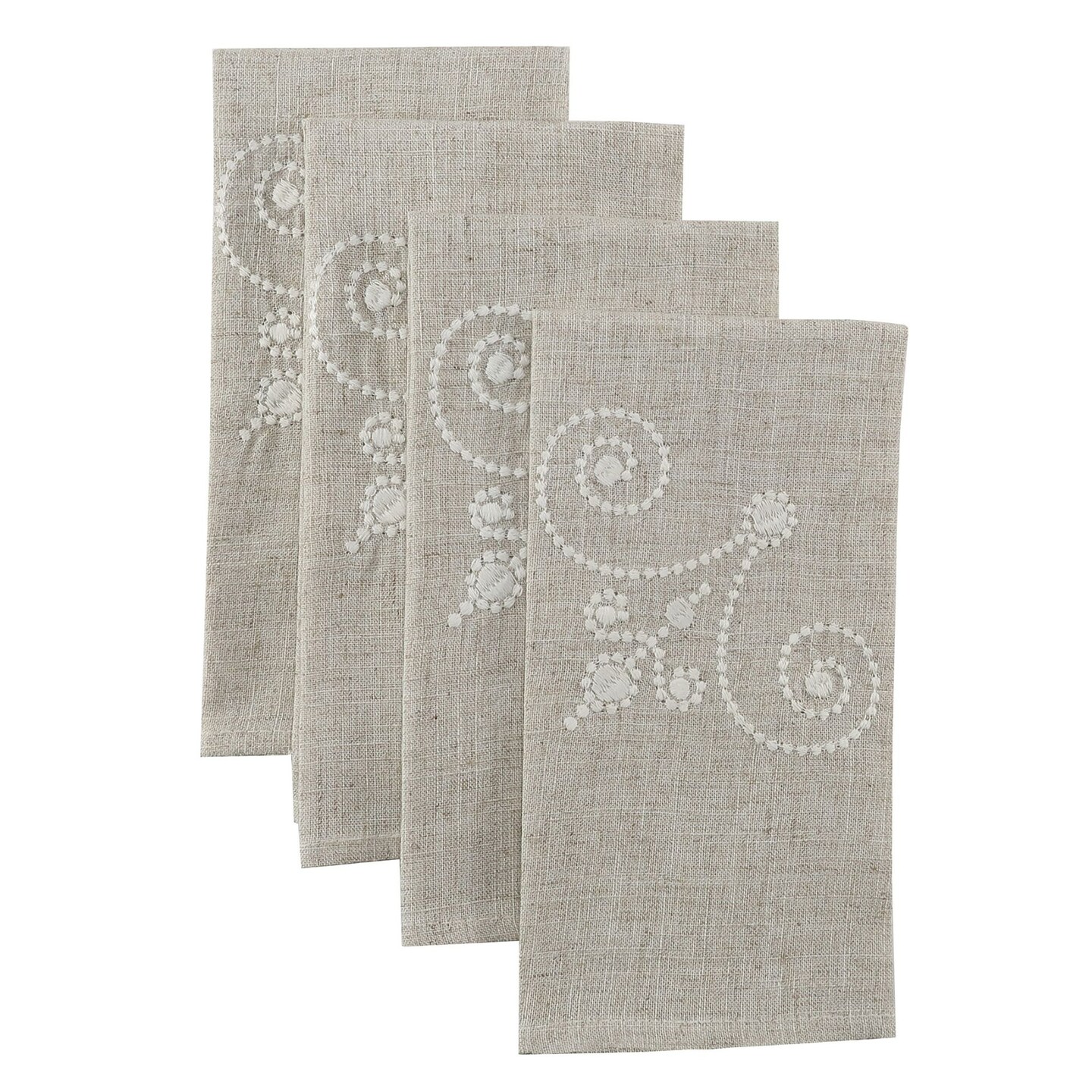 Lenox French Perle Linen Embroidered Napkins, Set of 4, Linen - 19"W x 19"L
