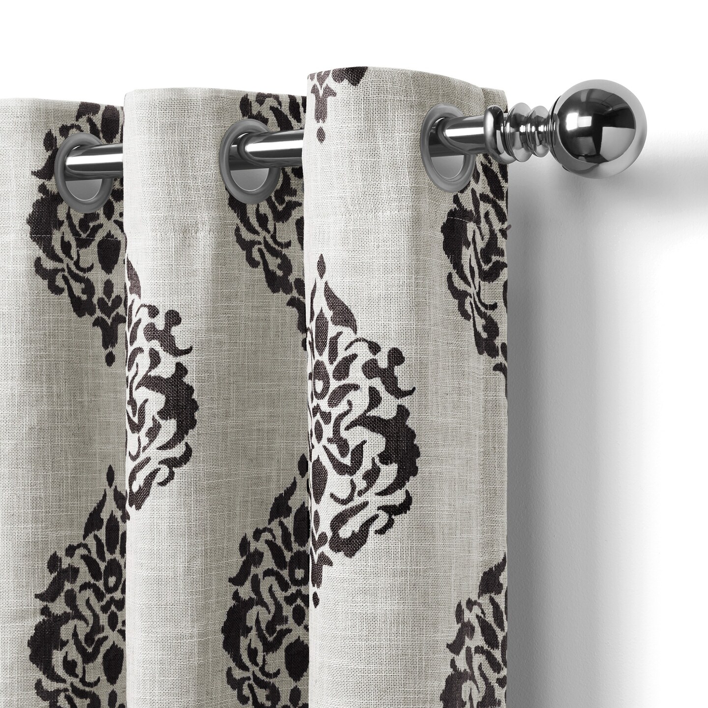 Threadmade Home Navara Medallion Room Darkening Window Curtain, Black - 52"W x 84"L