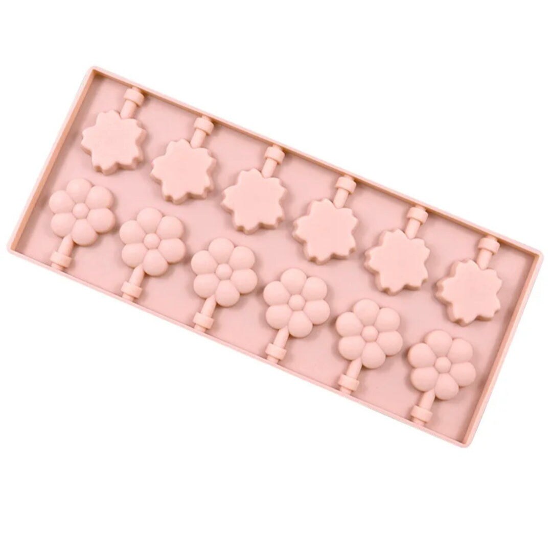 Flower Lollipop Silicone Mold – 10 Cavity Candy, Chocolate & Isomalt Pops Mold (Daisy & Blossom Shapes)