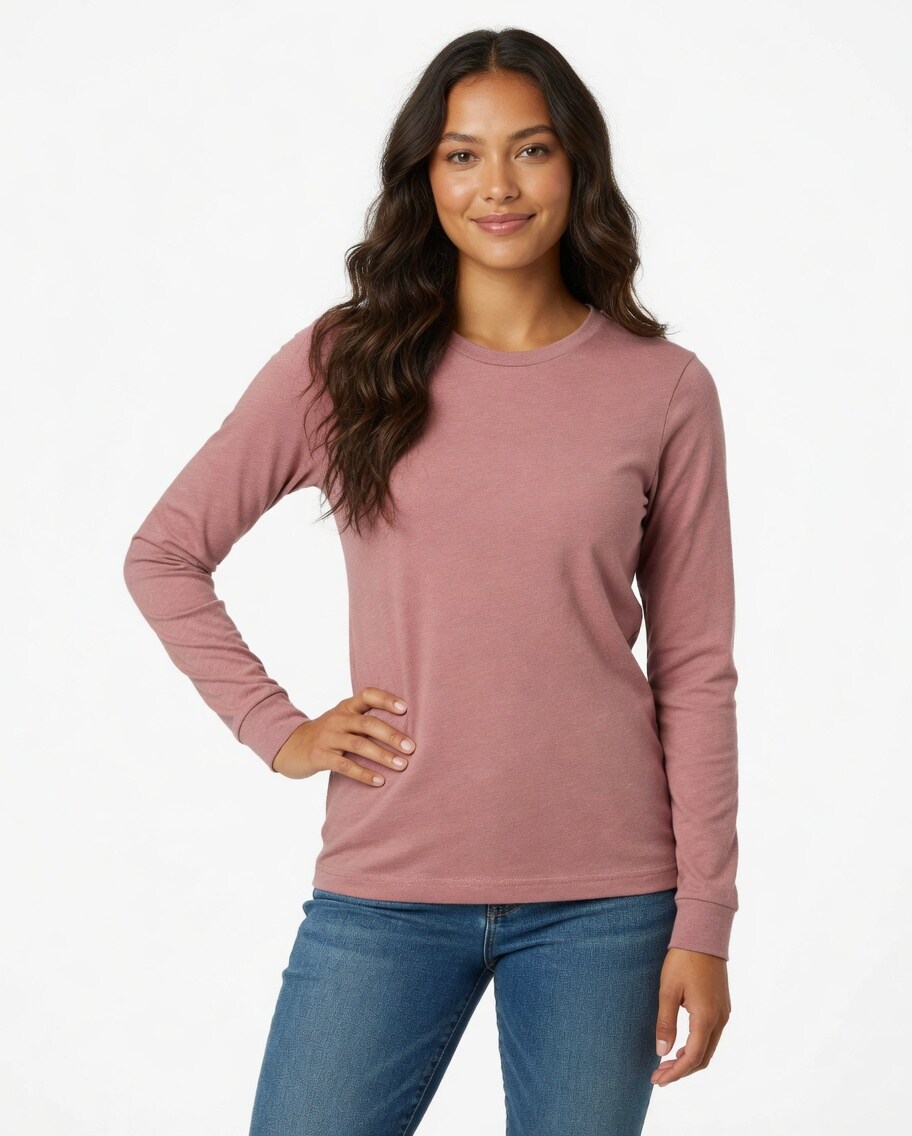 BELLA + CANVA Heather CVC Long Sleeve Crewneck T-Shirt for Layering Style & Custom Print Essential Tee