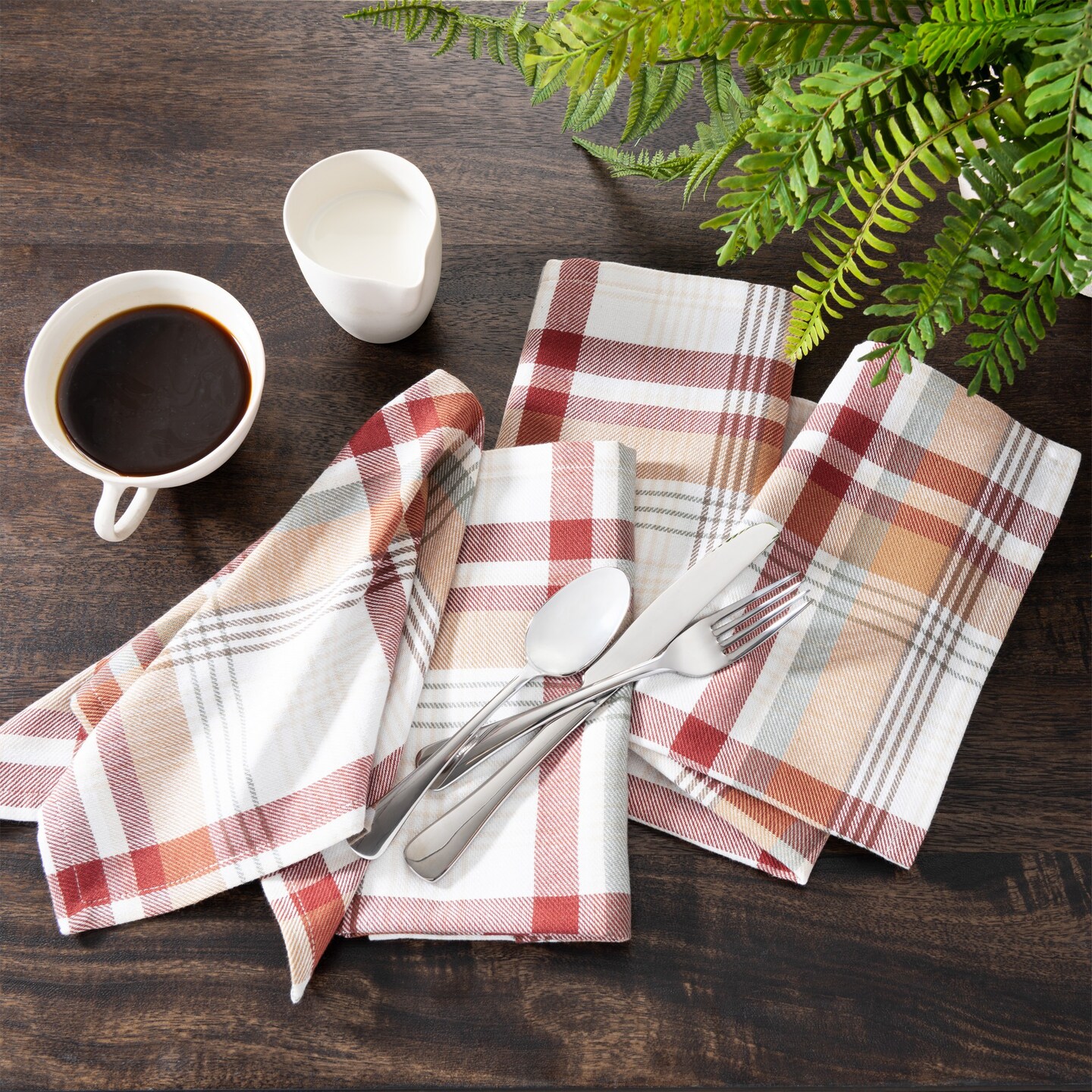 Threadmade Home Seneca Plaid Harvest Cotton Napkins, Set of 8, Multicolor - 17"W x 17"L