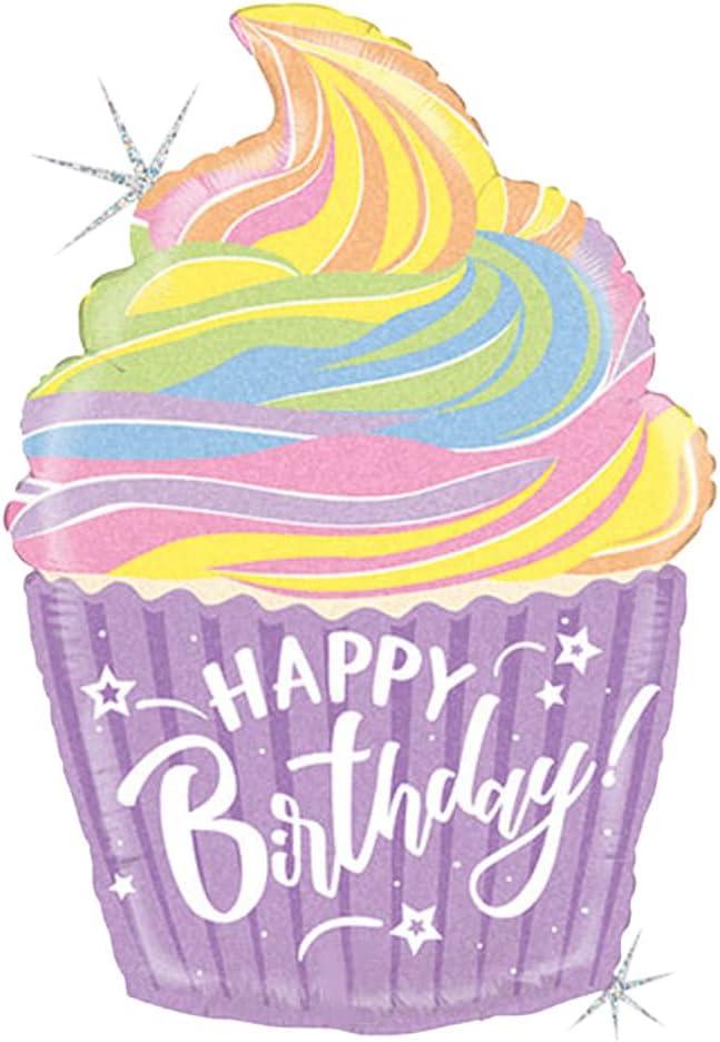 Happy Birthday Pastel Cupcake 27-Inch Foil Balloon | Birthday Party Decoration (Pastel)