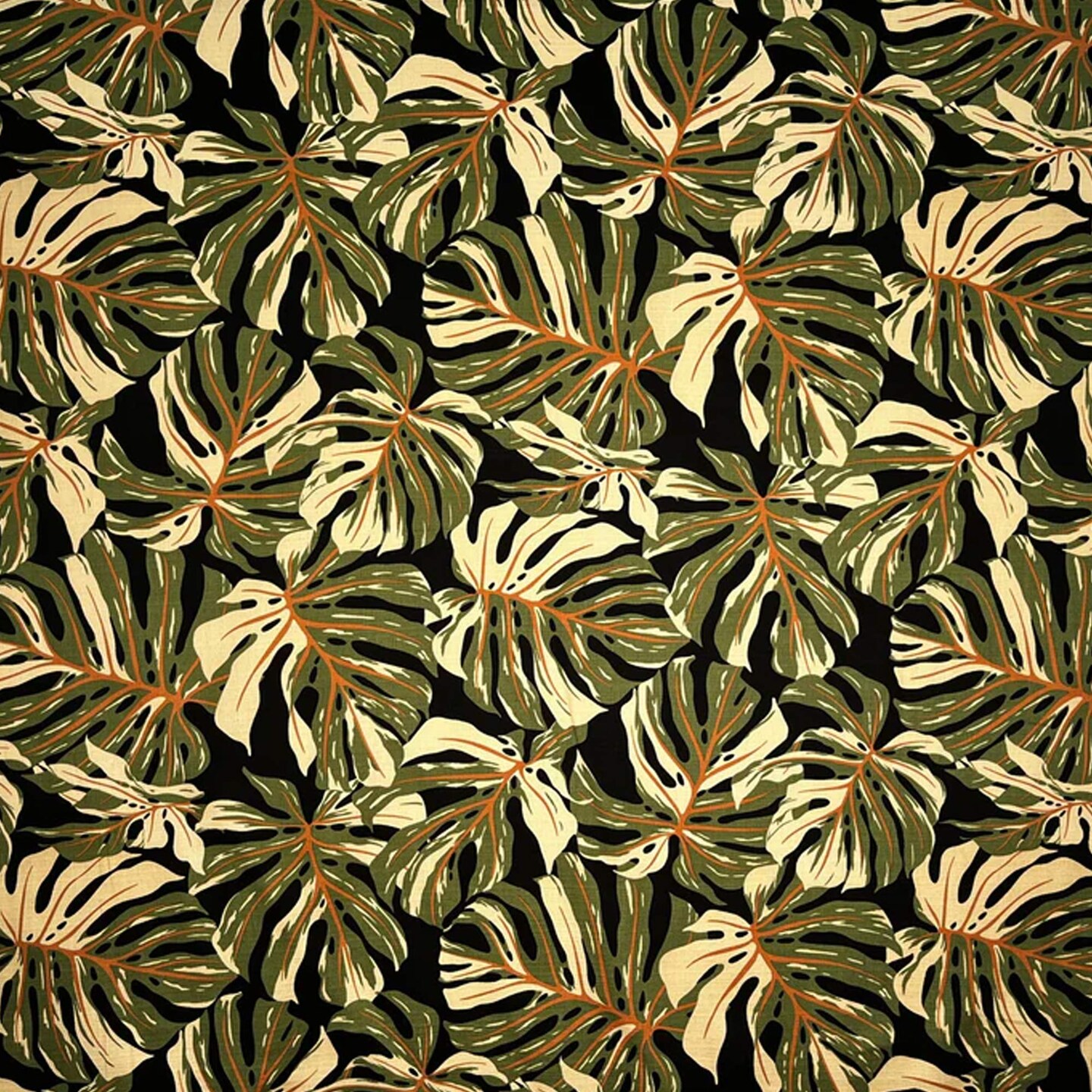 1 Yard All over Multicolor Monstera Leaves Fabric, 100% Cotton Barkcloth, 45" Wide