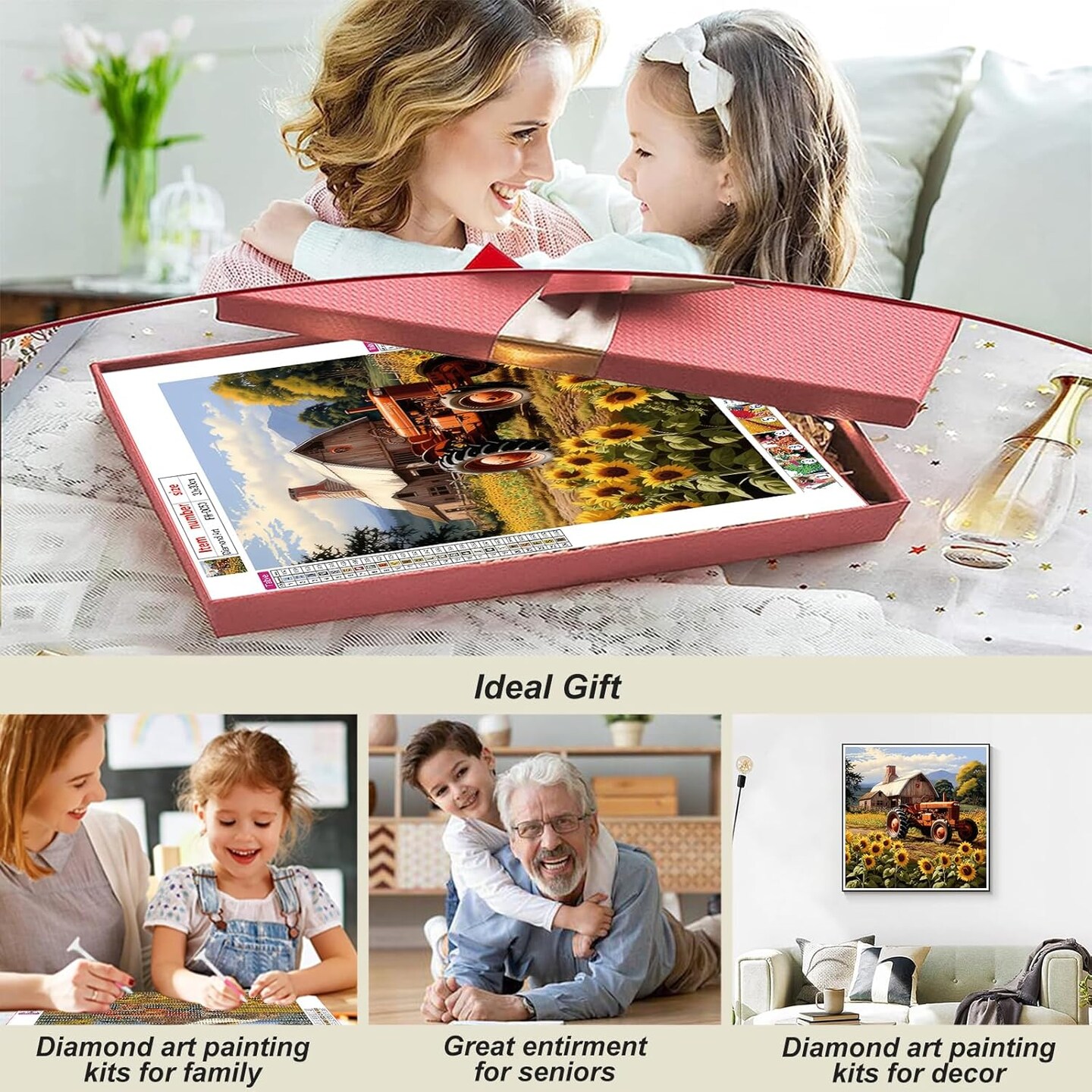 Farm Life Diamond Painting Kits for Adults &#x2013; 5D DIY Full Drill Round Gem Art, Rural Scenery Craft for Beginners, Home Wall Decor and Gifts (12x12 Inch)