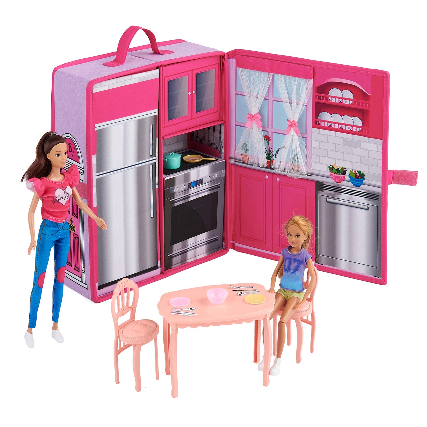 Badger Basket Home & Go Doll Kitchen with Storage for 12-inch Dolls