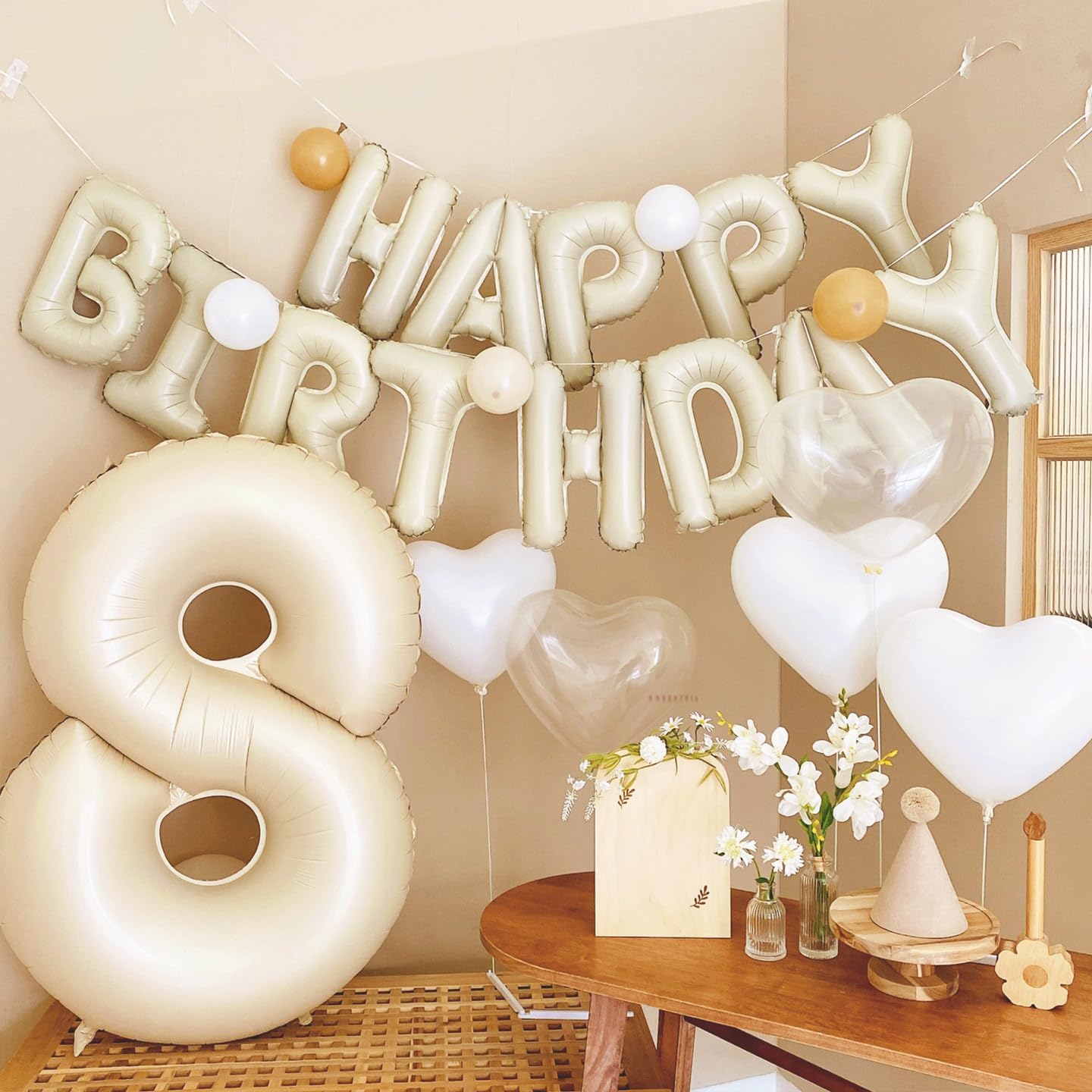 Beige Happy Birthday Balloon Banner – 16-Inch Cream White Foil Letters for Boys, Girls, Men & Women Party Decorations (Happy Birthday)