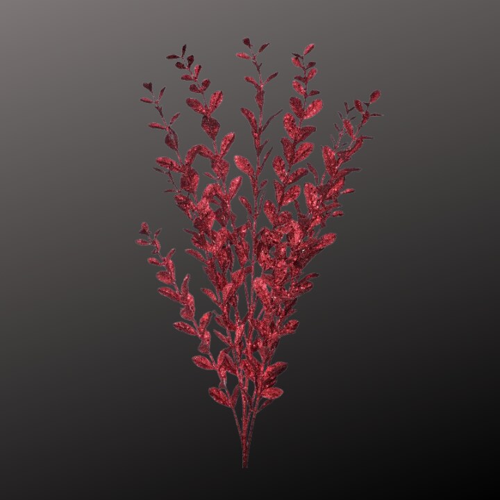 22&#x22; Burgundy Glitter Boxwood Spray &#x2013; Artificial Dark Red Sequin Leaf Stem for Christmas