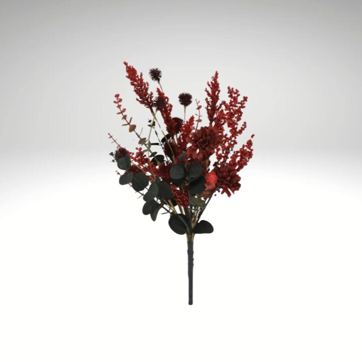 19&#x22; Artificial Red Fall Mum and Berry Bush &#x2013; Autumn Floral Pick-65175-RD