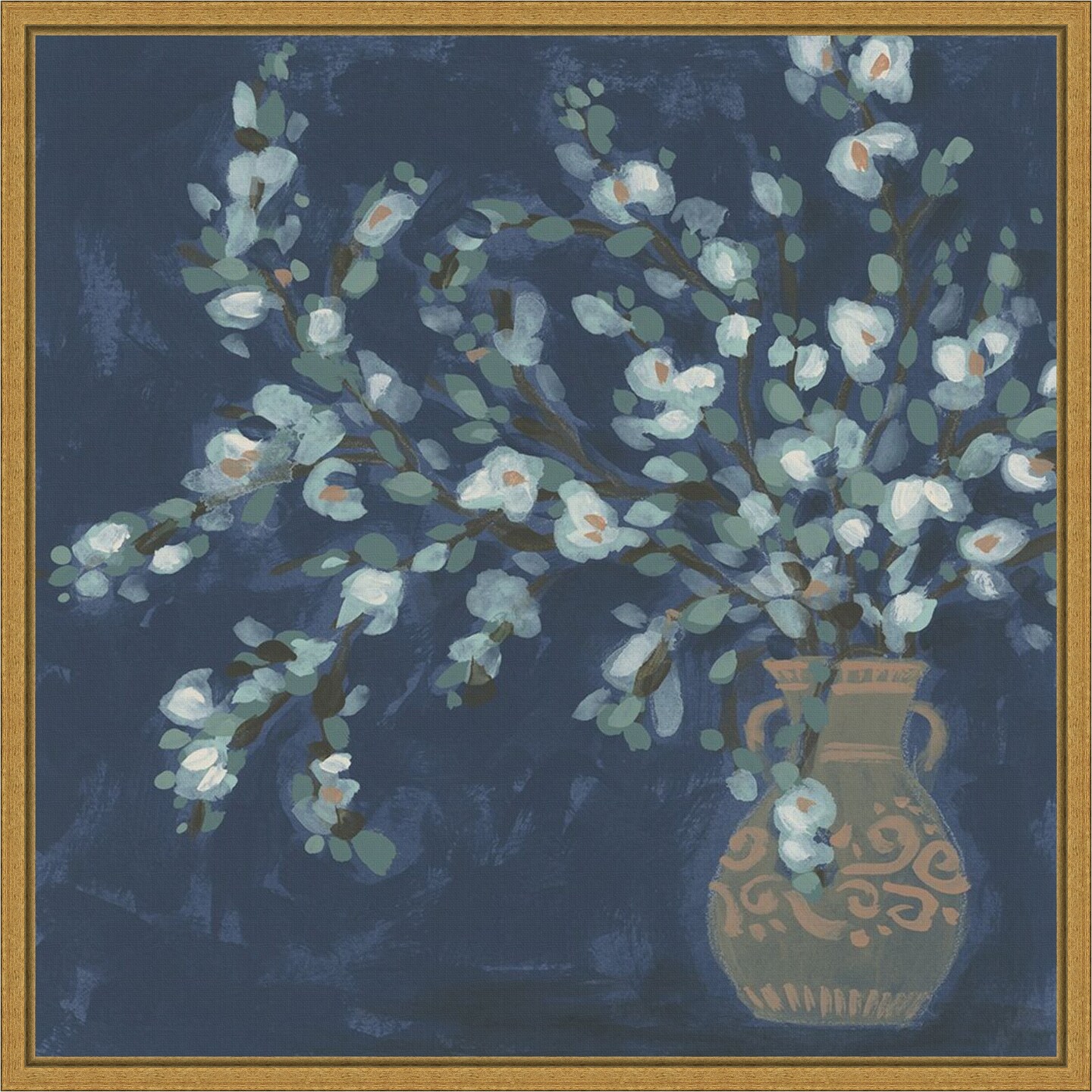 Midnight Indigo Blooms I by June Erica Vess Framed Canvas Wall Art