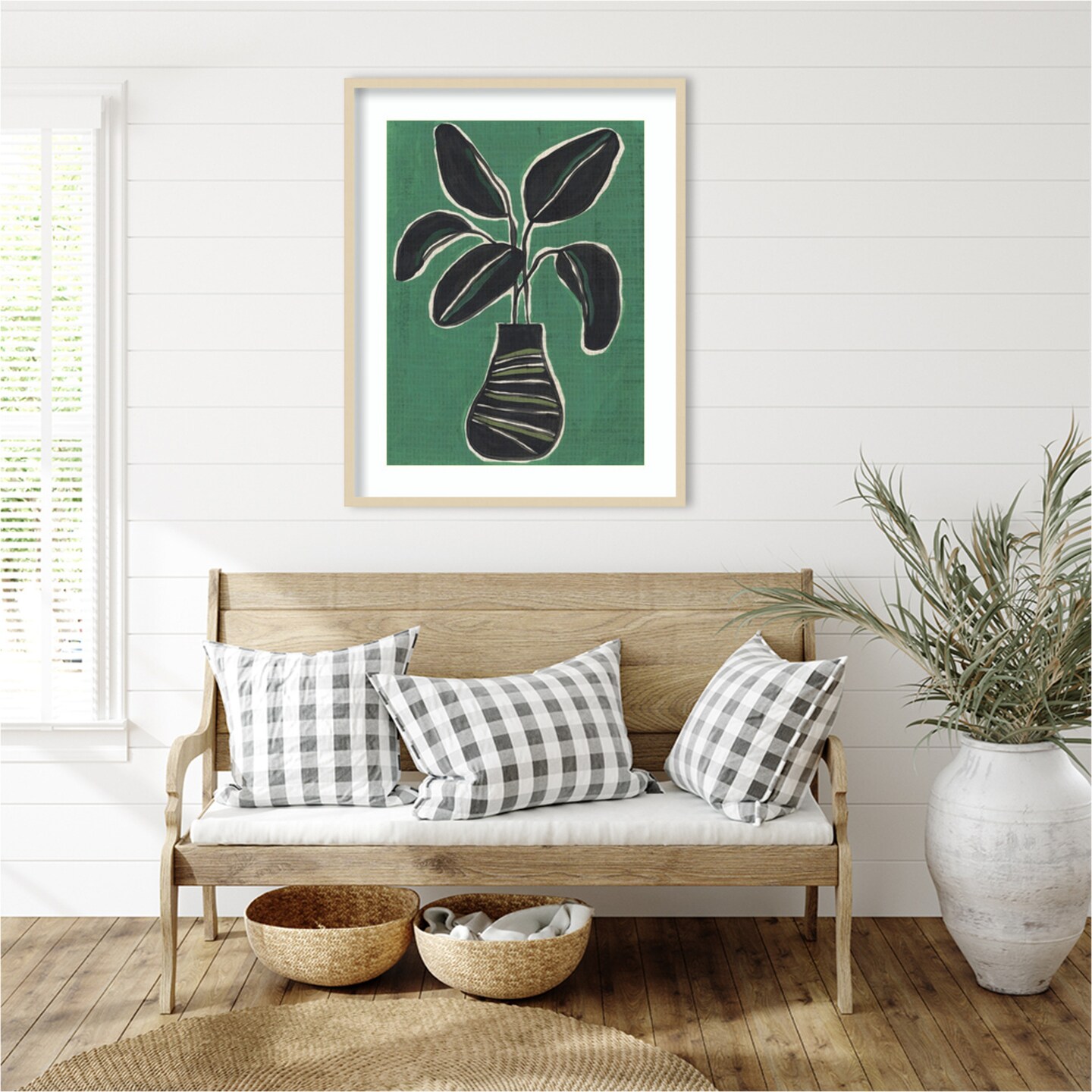 Jade Potted Palm I by June Erica Vess Wood Framed Wall Art Print