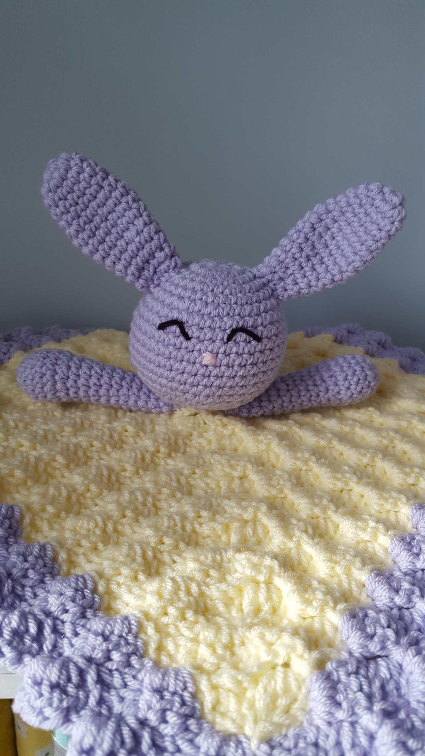 Purple and Yellow Bunny Lovey, Security Blanket, Easter Gift