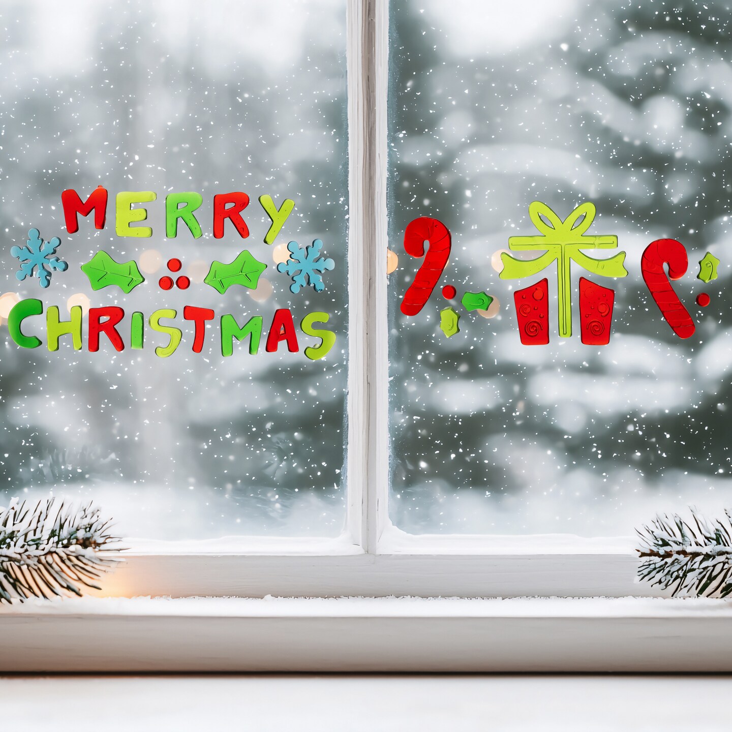 Northlight 31-Piece Red and Green &#x22;Merry Christmas&#x22; Gel Christmas Window Clings