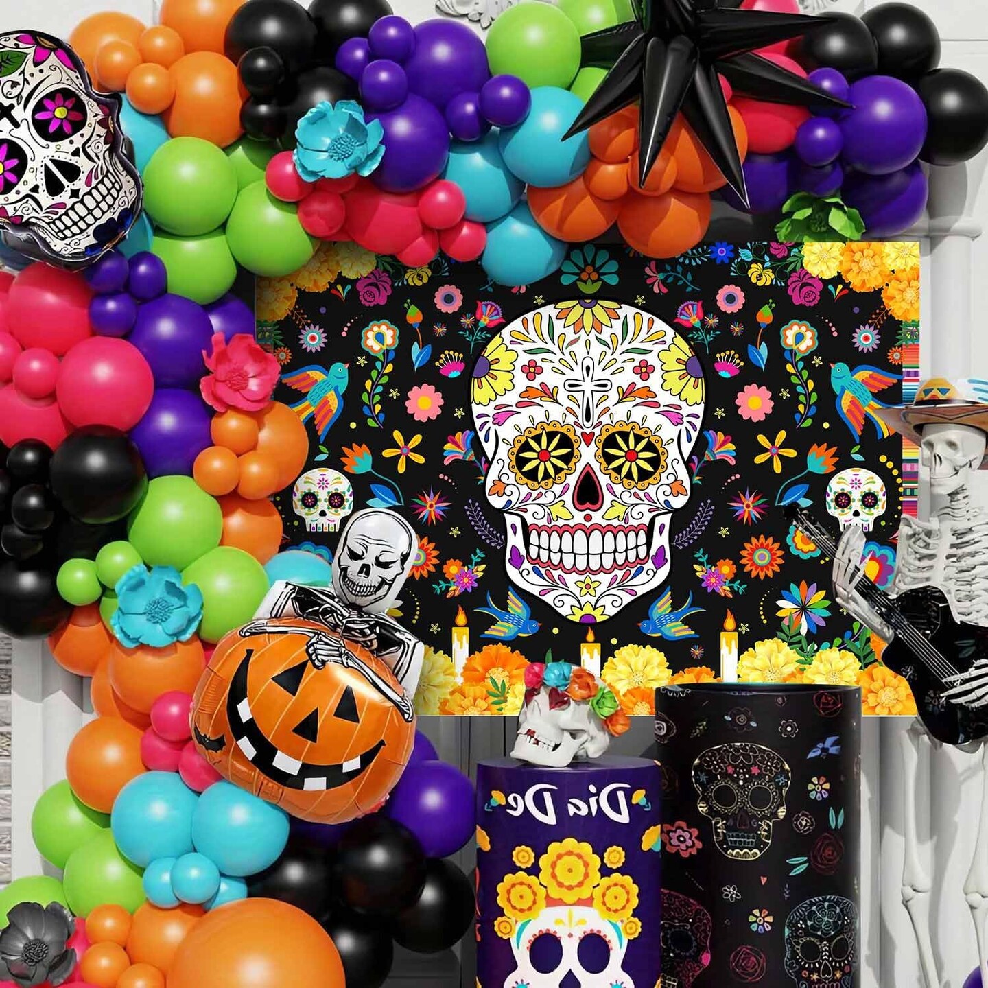 7x5ft Day of The Dead Backdrop Sugar Skull (Skull) 82.67"L x 59"W