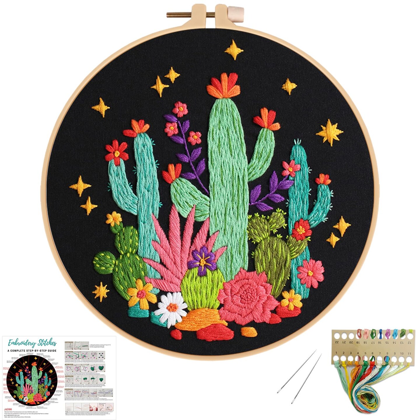 Louise Maelys Cactus Embroidery Kits for Beginners, DIY Cross Stitch Starter Craft Kits for Adults Including Embroidery Cloth with Pattern, Hoop, Needles Instruction and Threads