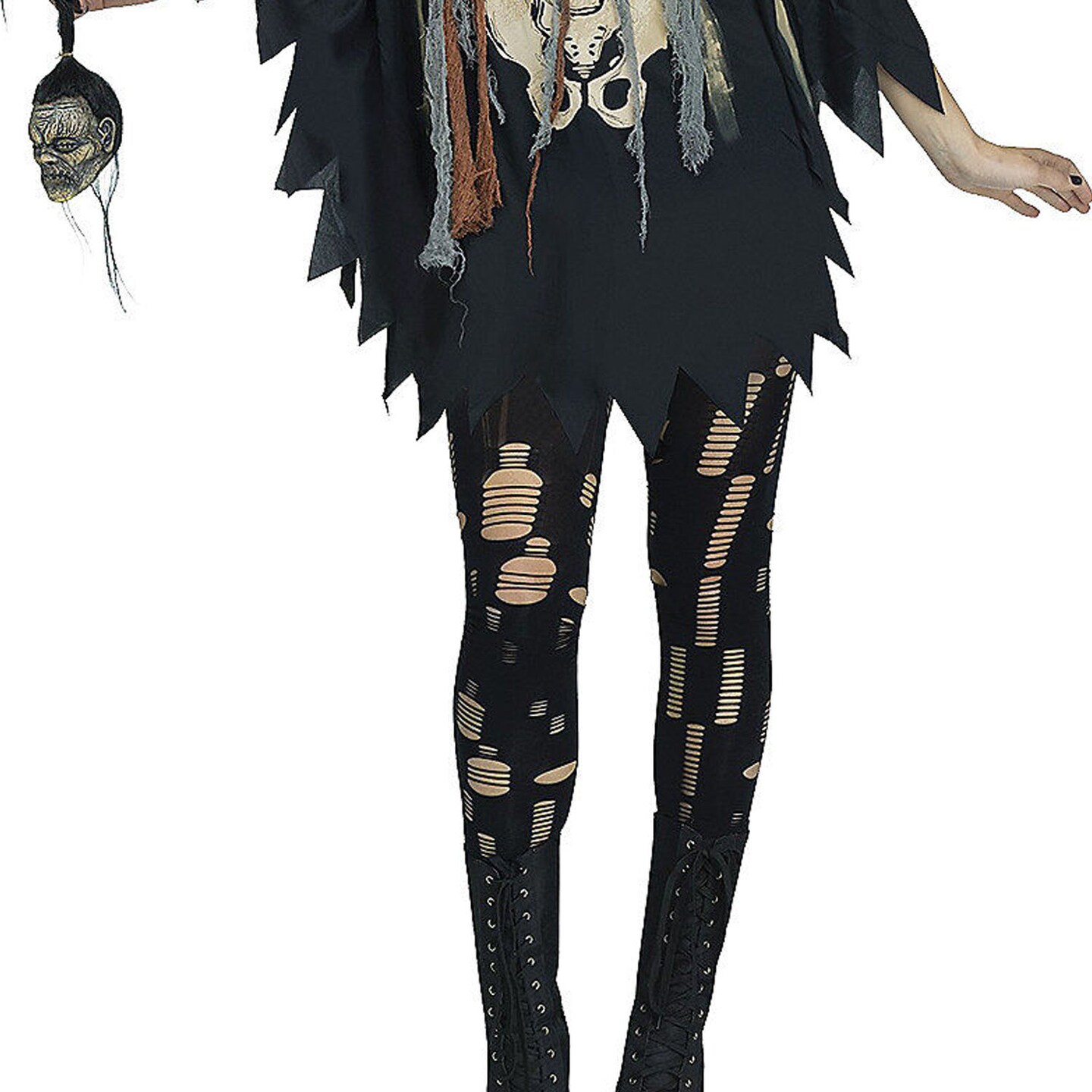 Adult Voodoo Poncho Costume Skeleton Print Torn Fabric Halloween Outfit