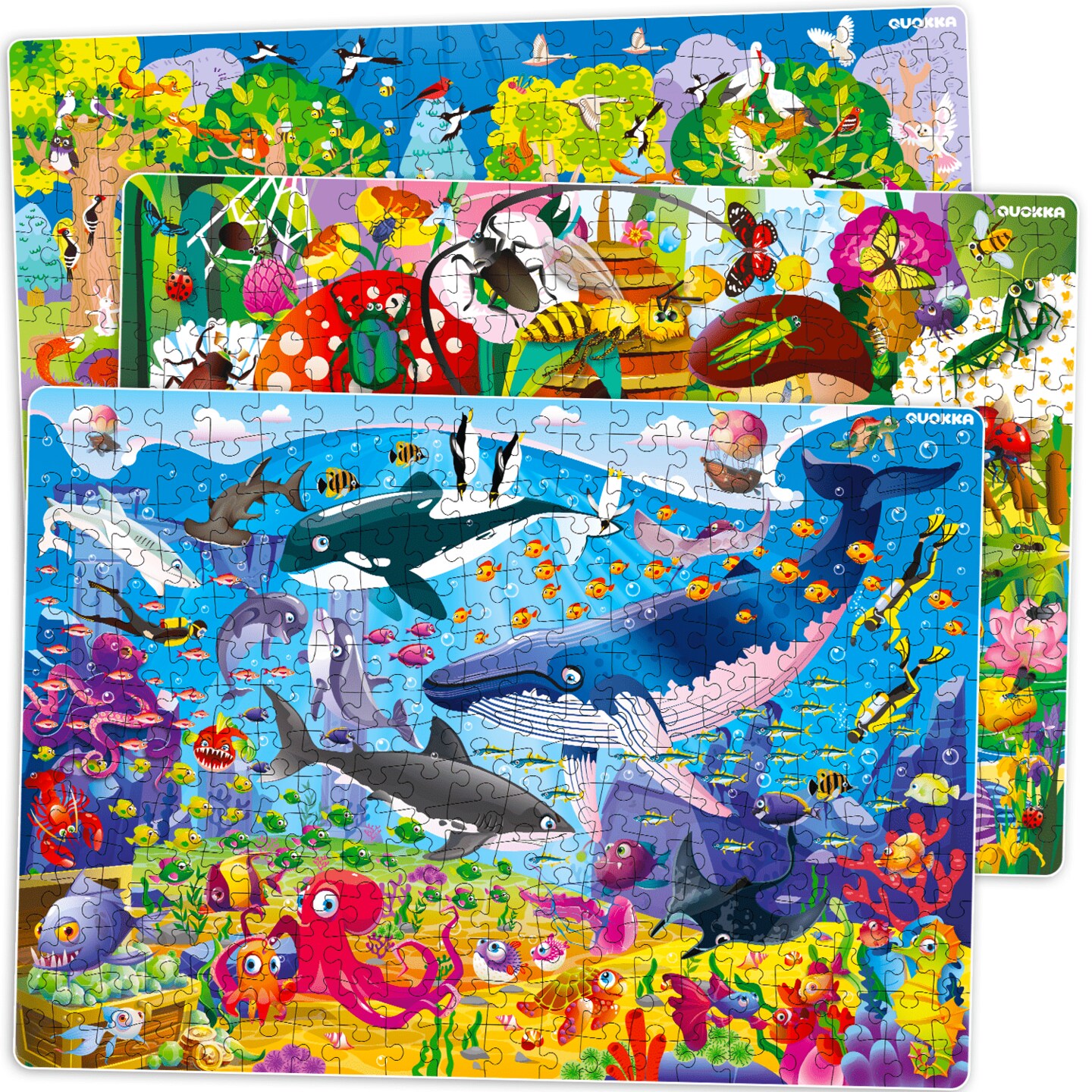 QUOKKA 300 Pieces Puzzles for Kids Ages 8-10 - 3X Set Floor Jigsaw Puzzles - Toy for Learning Ocean & Vimel & Bugs for 10-12 year old – Jigsaw Educational Game Gift for Boys and Girls