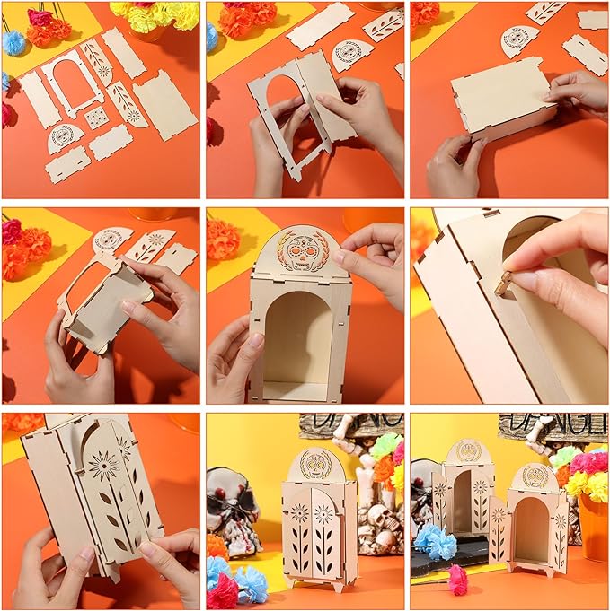 Dia De Los Muertos Ofrenda Shadow Box, Wooden Day of The Dead Shadow Box, Skull Papel Picado Day of The Dead Decorations, Altar Ofrenda Supplies, Remembrance Picture Frame Shadow Box (1 Piece)