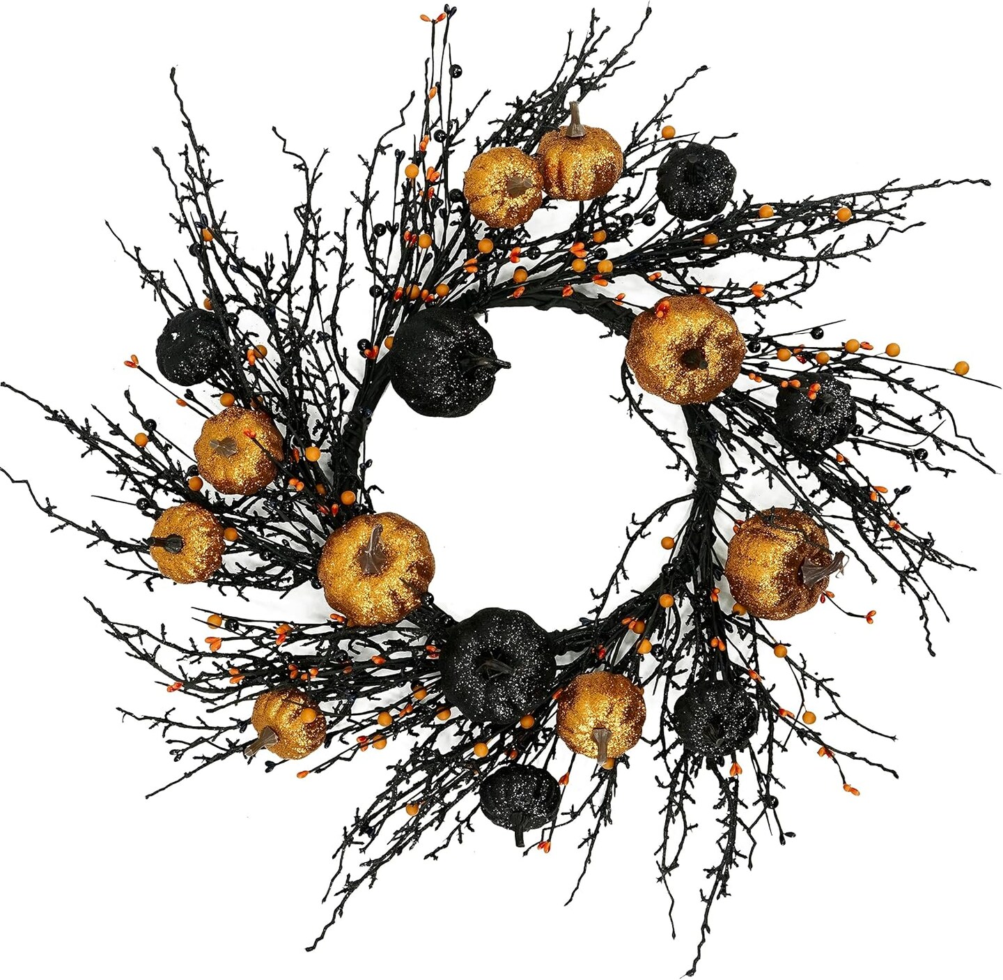 Halloween Wreath Autumn Wreath with Gold and Black Pumpkin for Front Door Indoor Outdoor Farmhouse Festival Home Decor