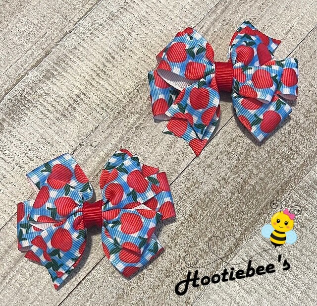 Blue Gingham Apples Toddler Hair Bow Set product 2