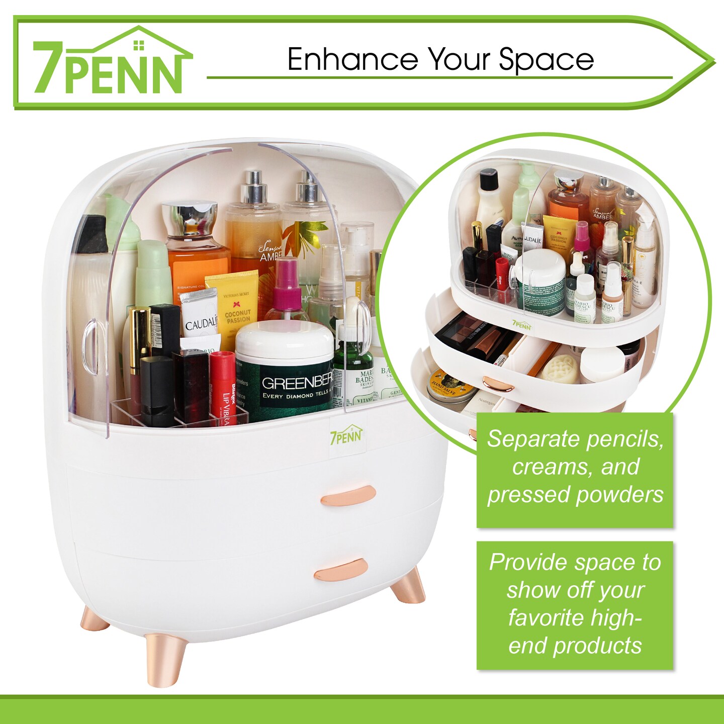 7Penn Large Makeup Organizer Box - On Display Makeup Organizer Case with Drawers