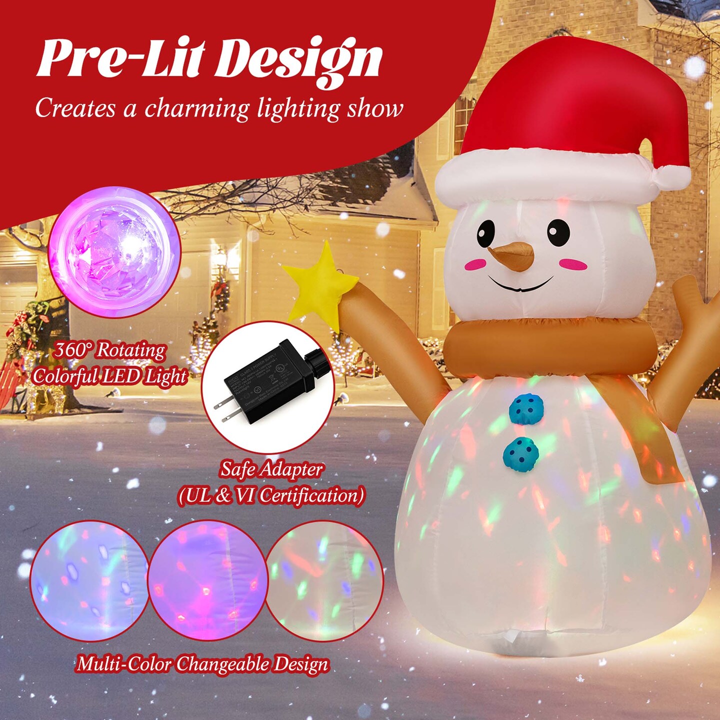Costway 4 FT Inflatable Christmas Snowman Blow-up Decoration with 360° Rotating LED Lights