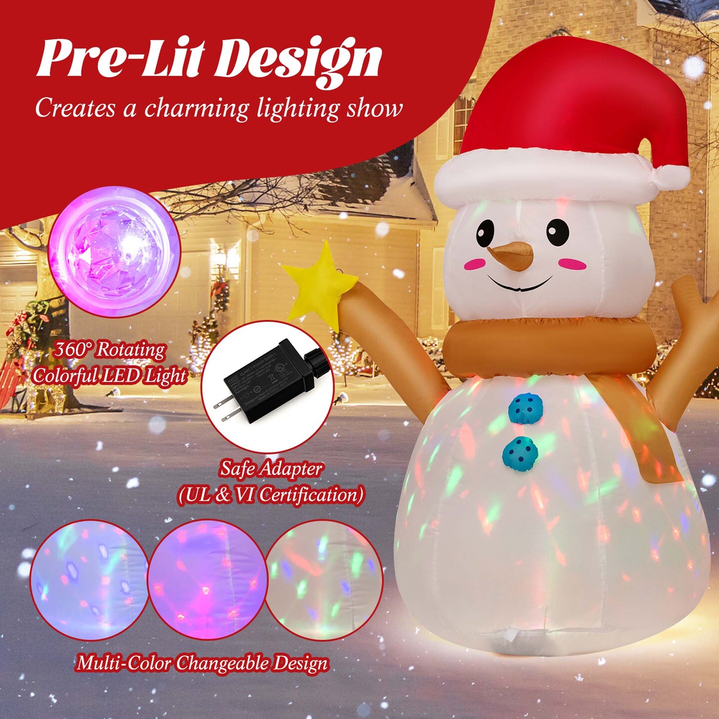 Costway 4 FT Inflatable Christmas Snowman Blow-up Decoration with 360&#xB0; Rotating LED Lights